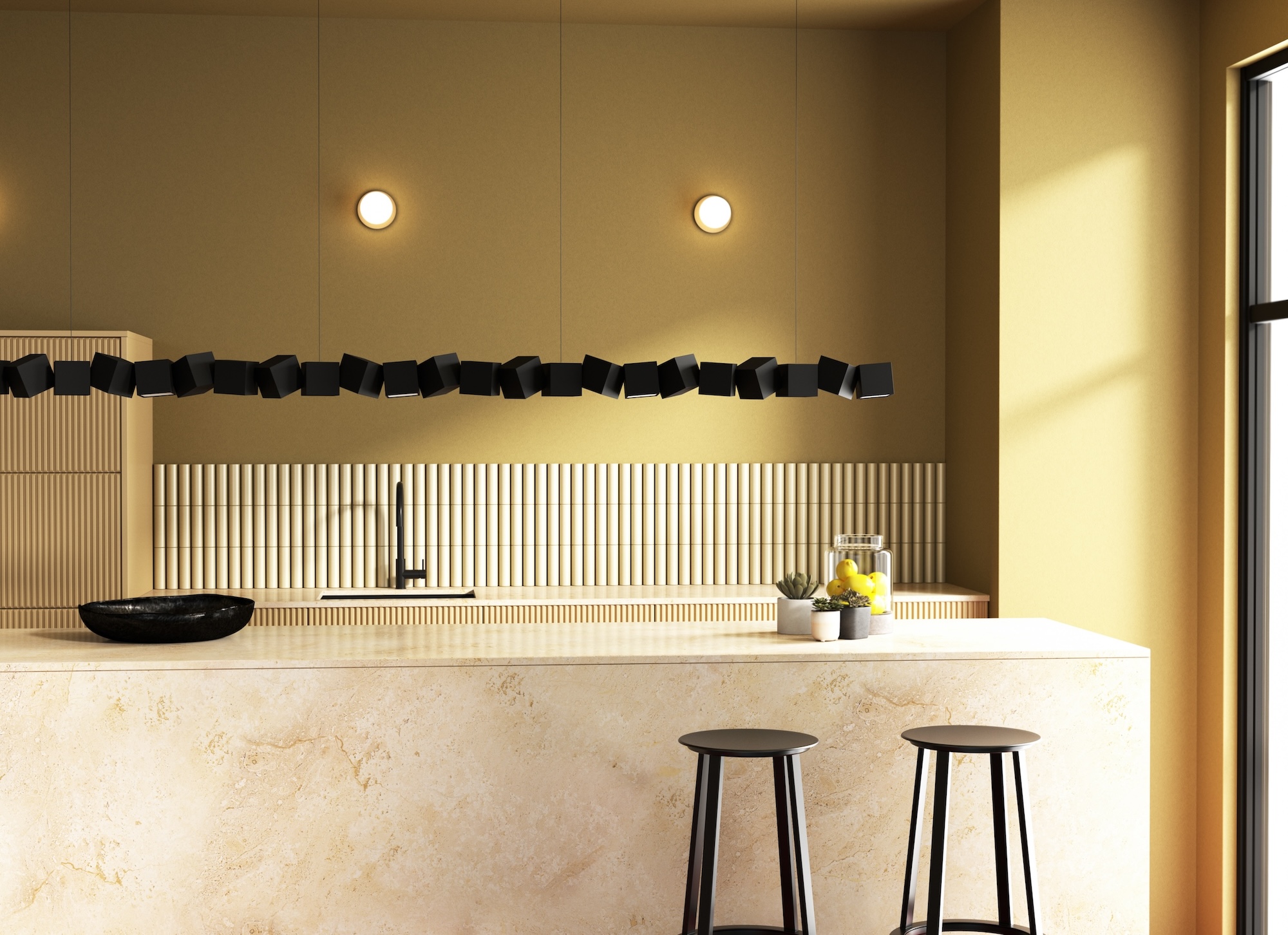 Black and yellow Blockchain pendant light by Oblure