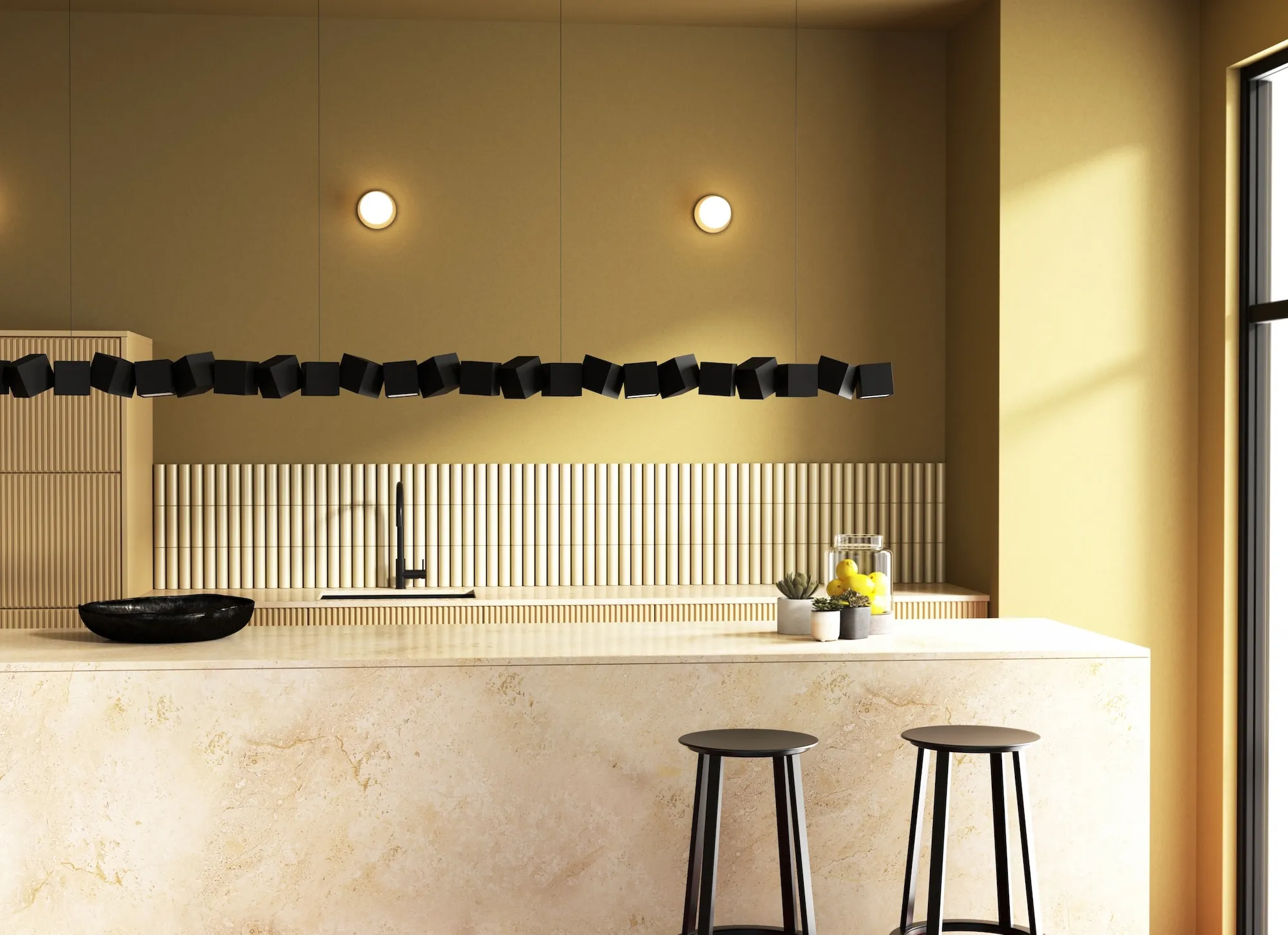 Black and yellow Blockchain pendant light by Oblure