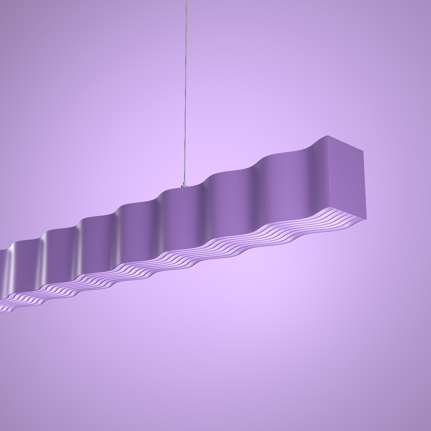 Detail of the lilac Superwave pendant and its wave-shaped louvres.
