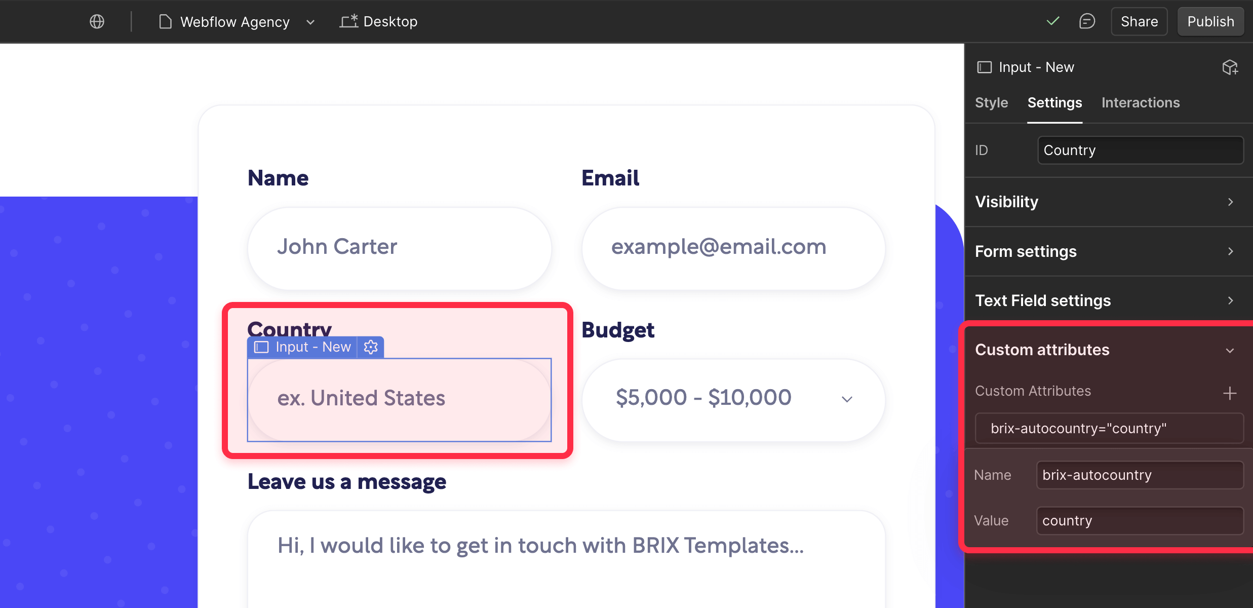 ⁠Add country detection functionality to Webflow form