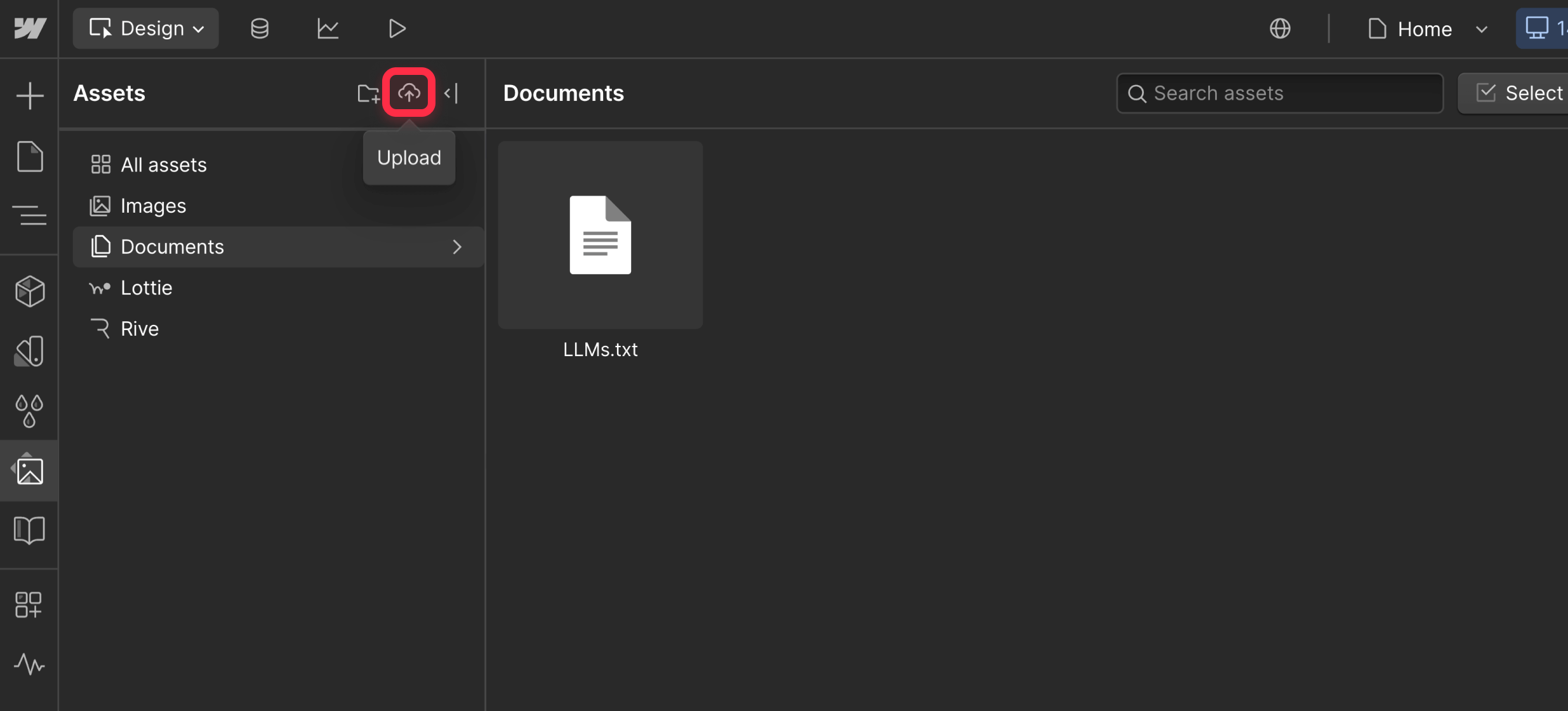 ⁠Upload LLM.txt file to Webflow