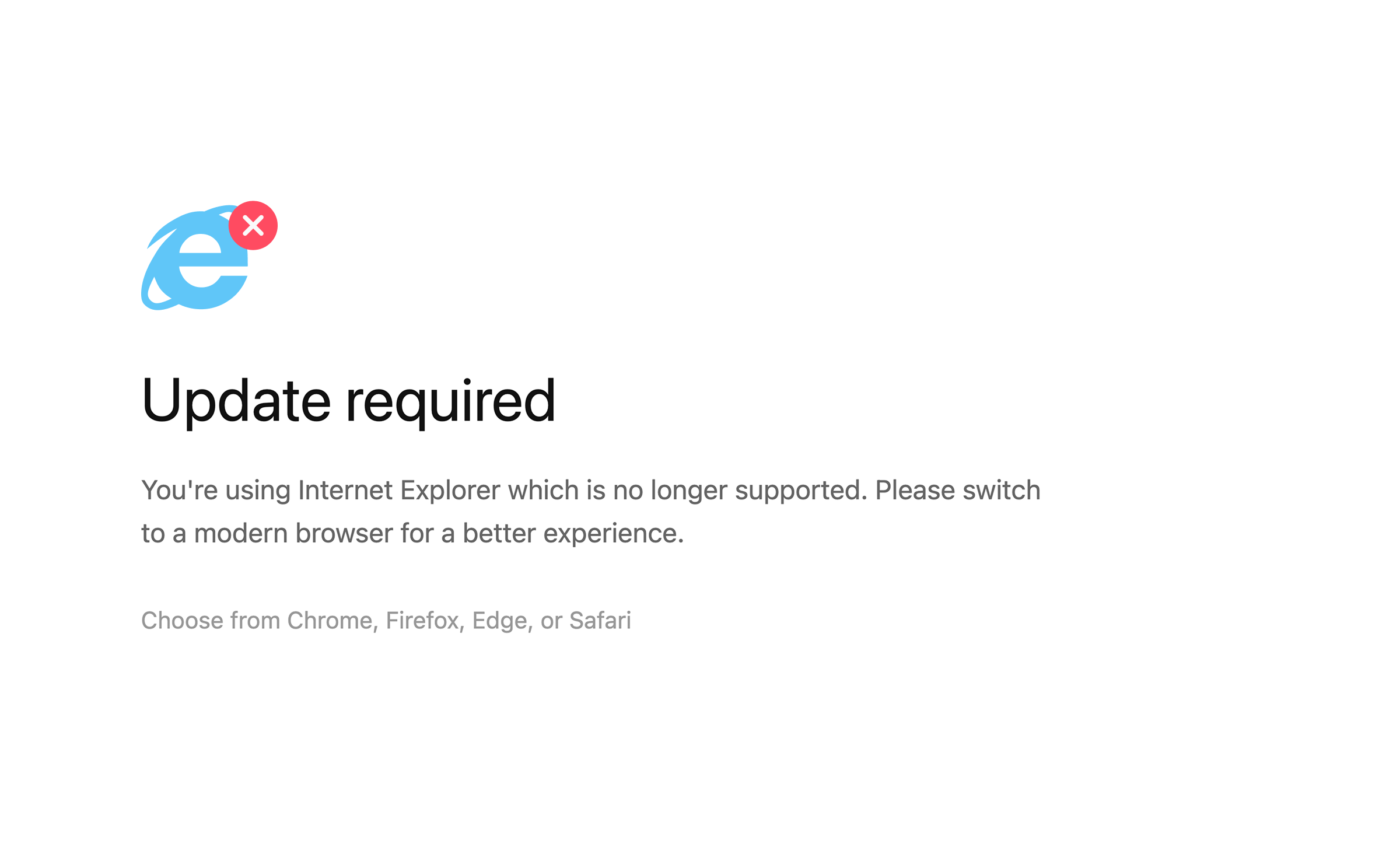 ⁠Notification of blocking Internet Explorer in Webflow site