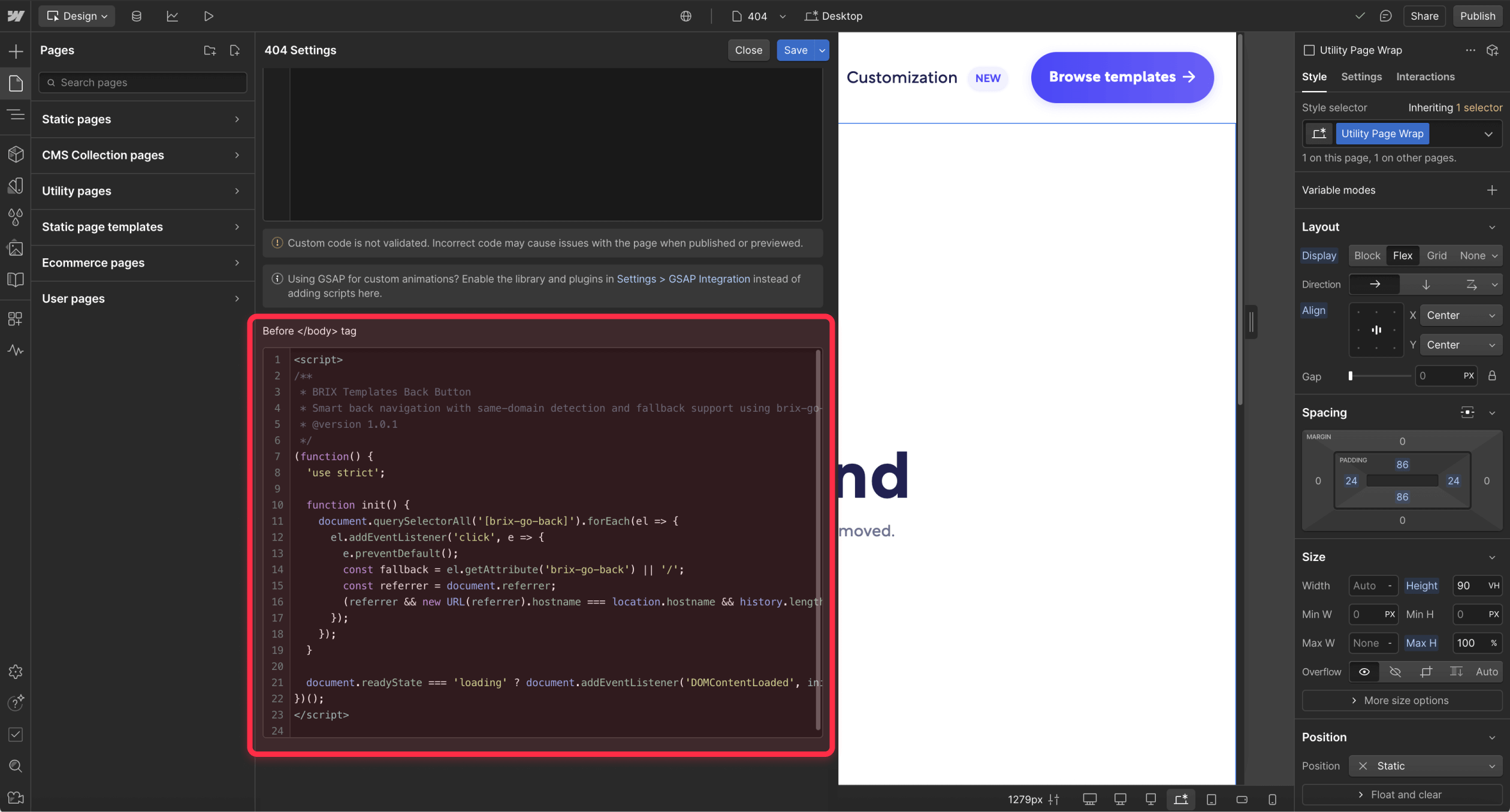 ⁠Add a back button for your Webflow 404 page