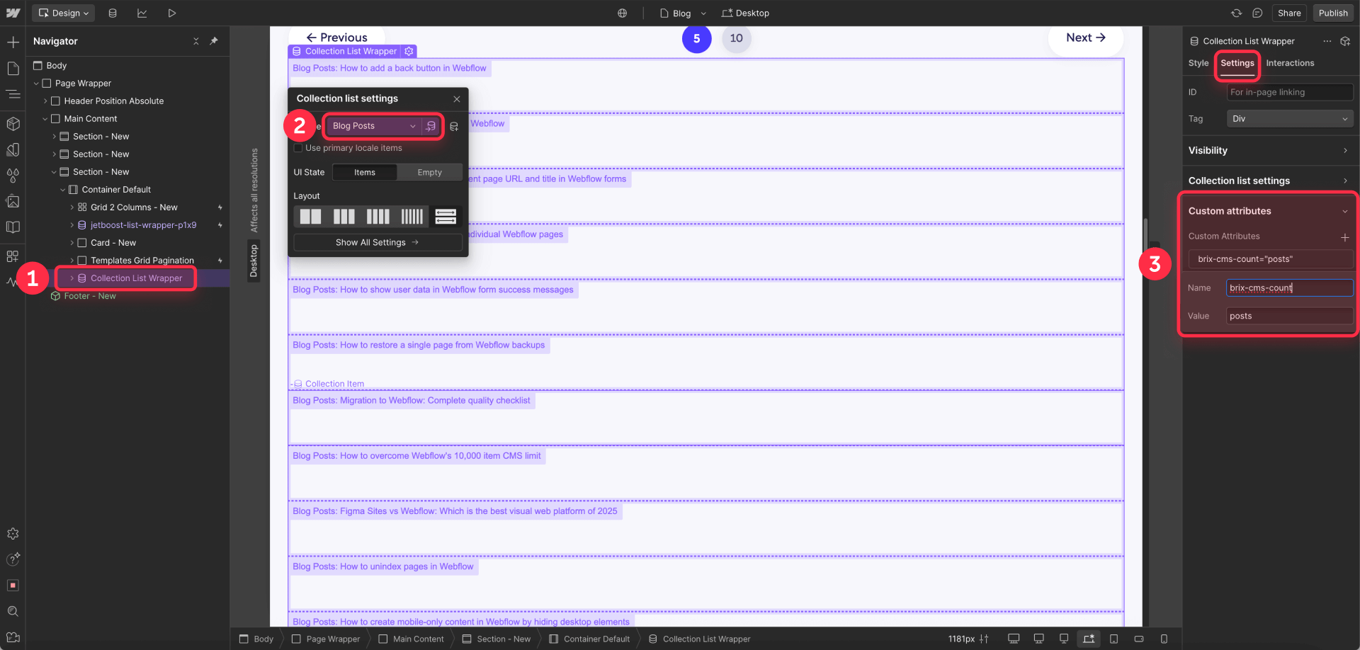Prepare Webflow CMS Collection Lists For CMS Counting Script