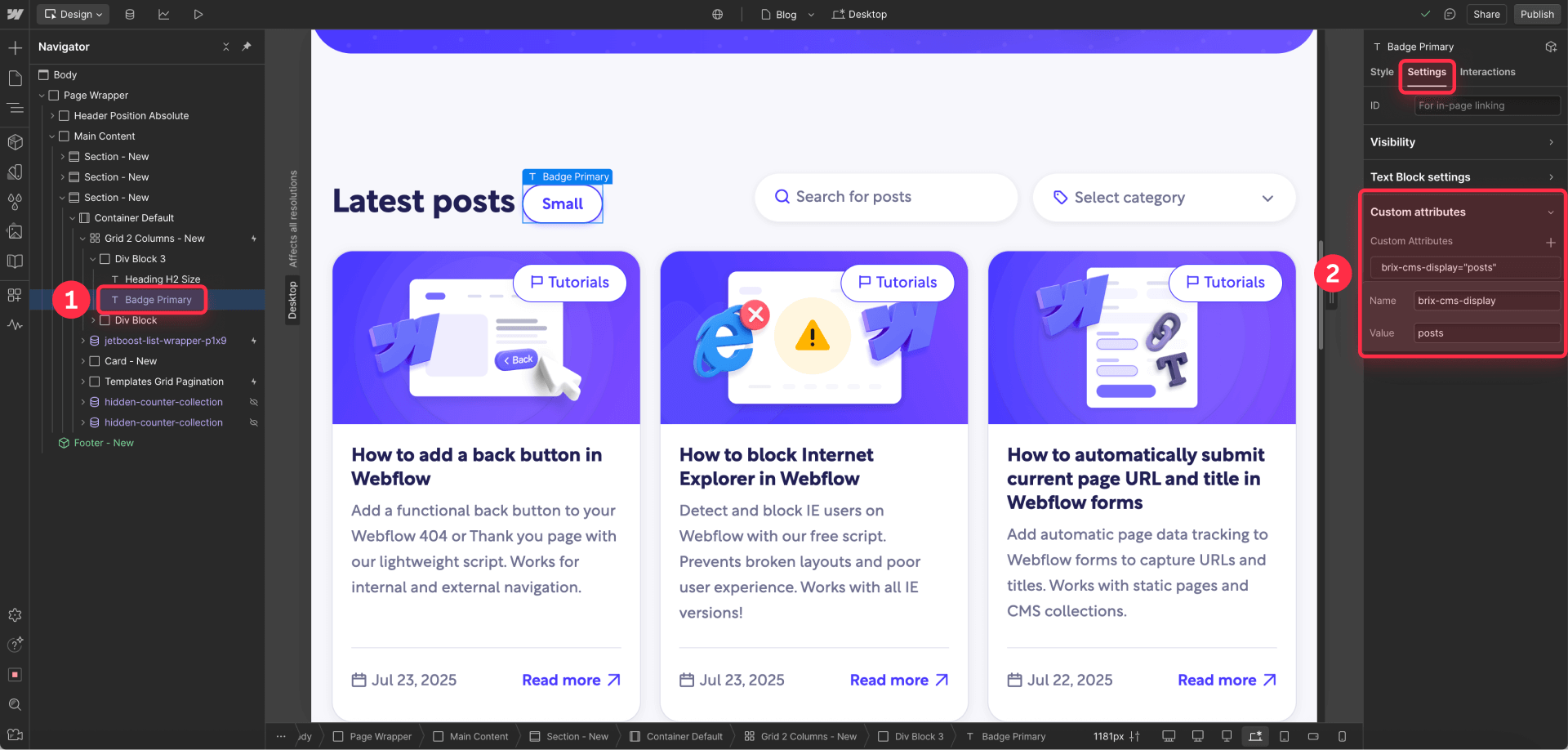 Setup Brix Templates CMS Counting Attribute