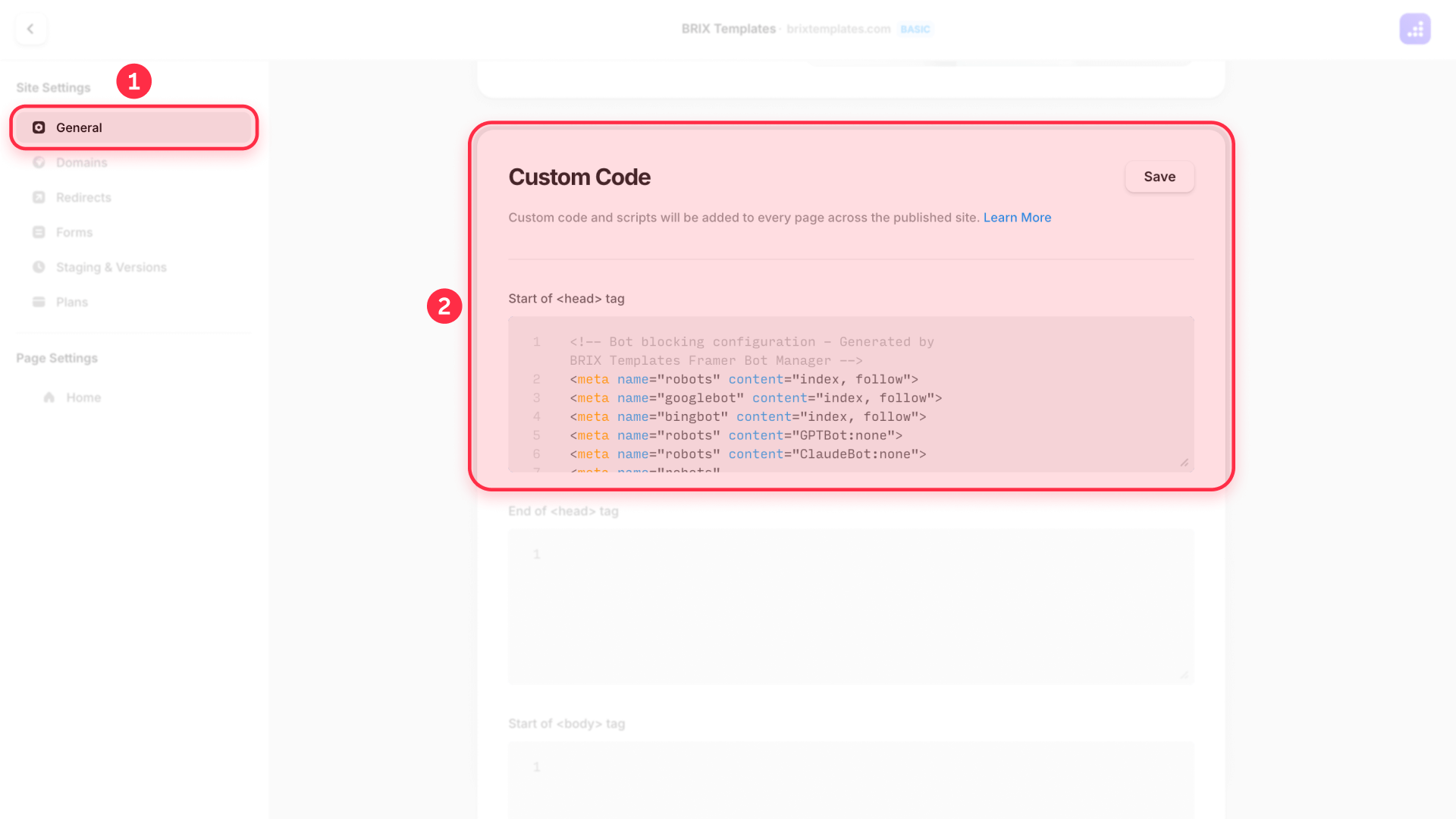How to add meta tags in Framer to manage crawlers
