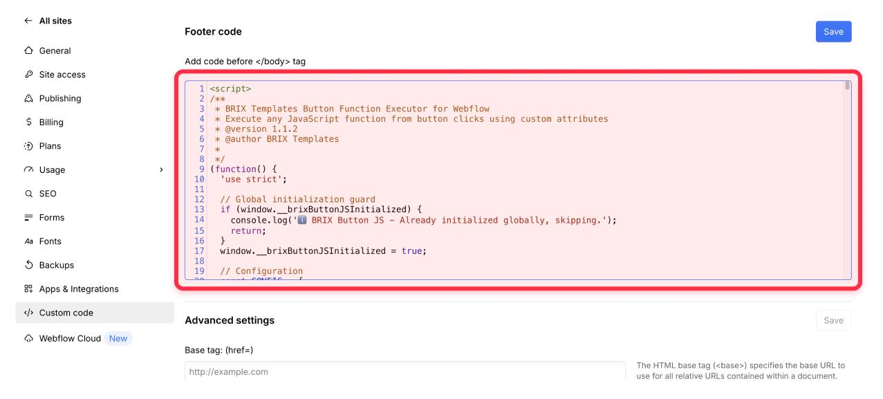 How to add the script for Webflow button functions