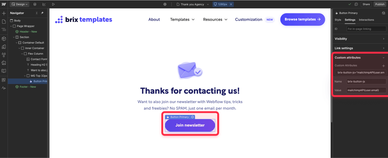 How to run javascript function from Webflow button