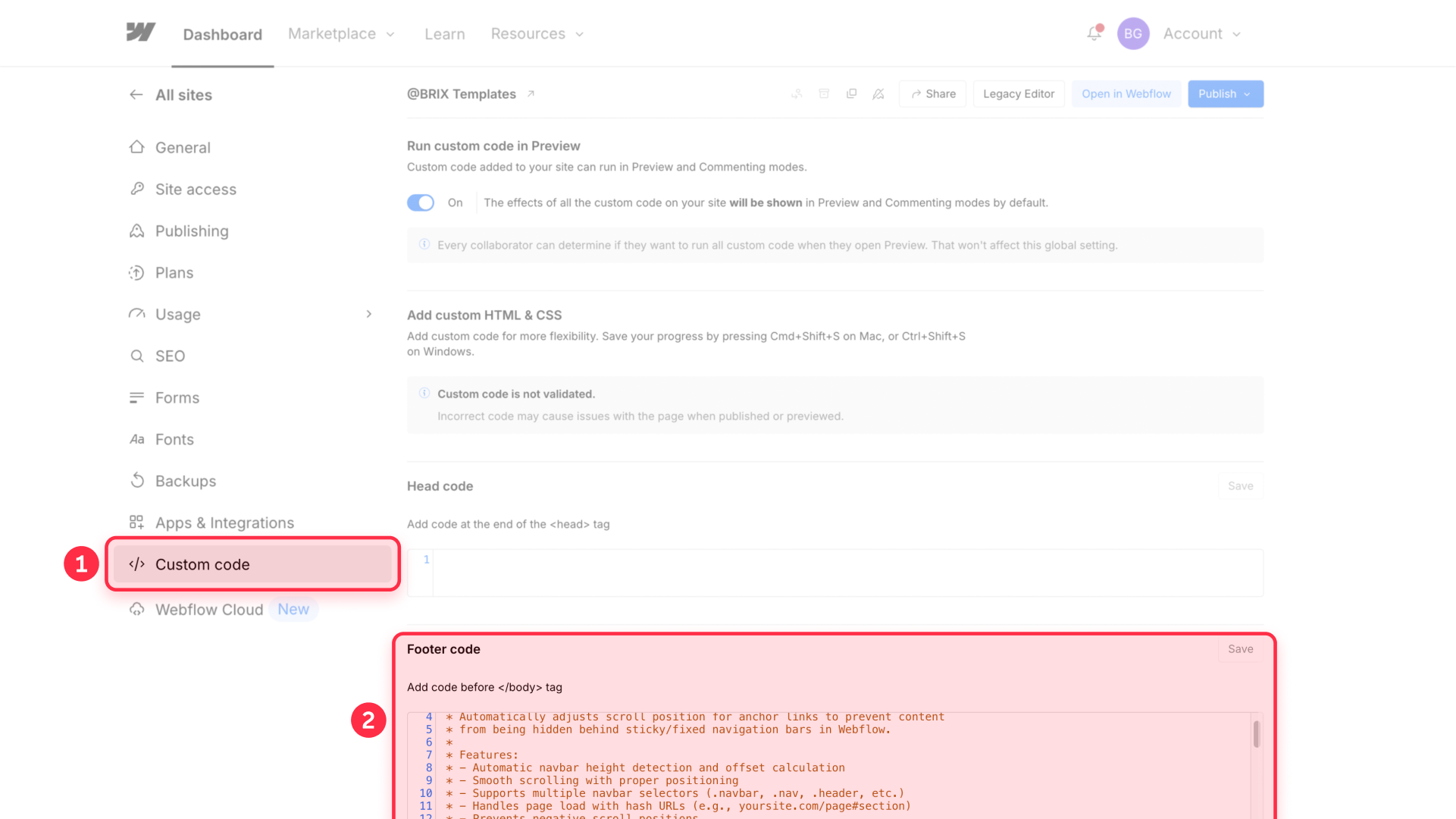 How to implement code for Webflow sticky navbar offset