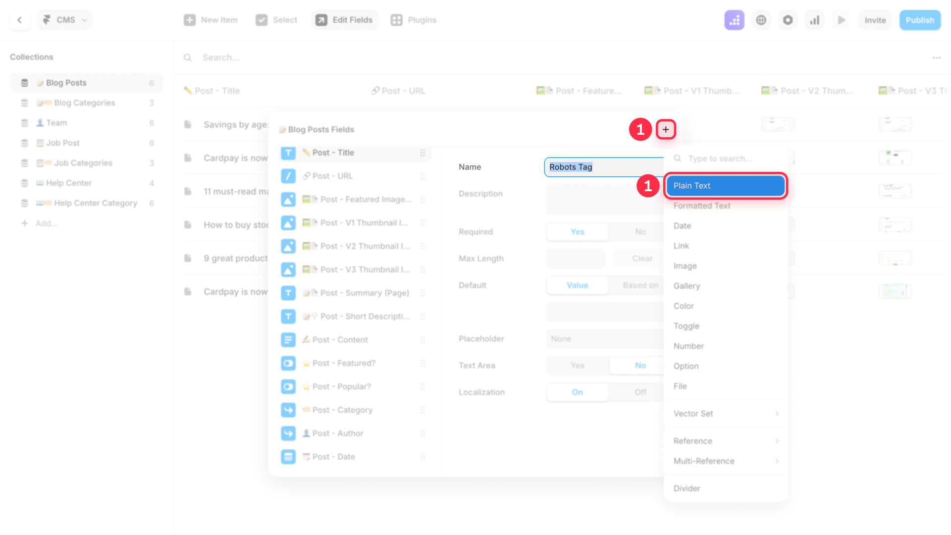 How to add a text field for noindex in Framer CMS