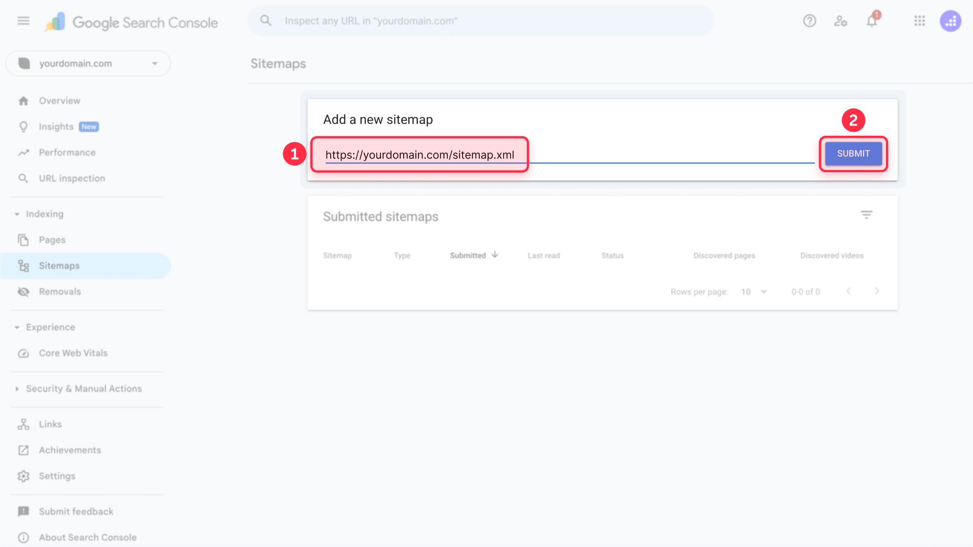How to enter the sitemap URL for your Framer site in Google Console