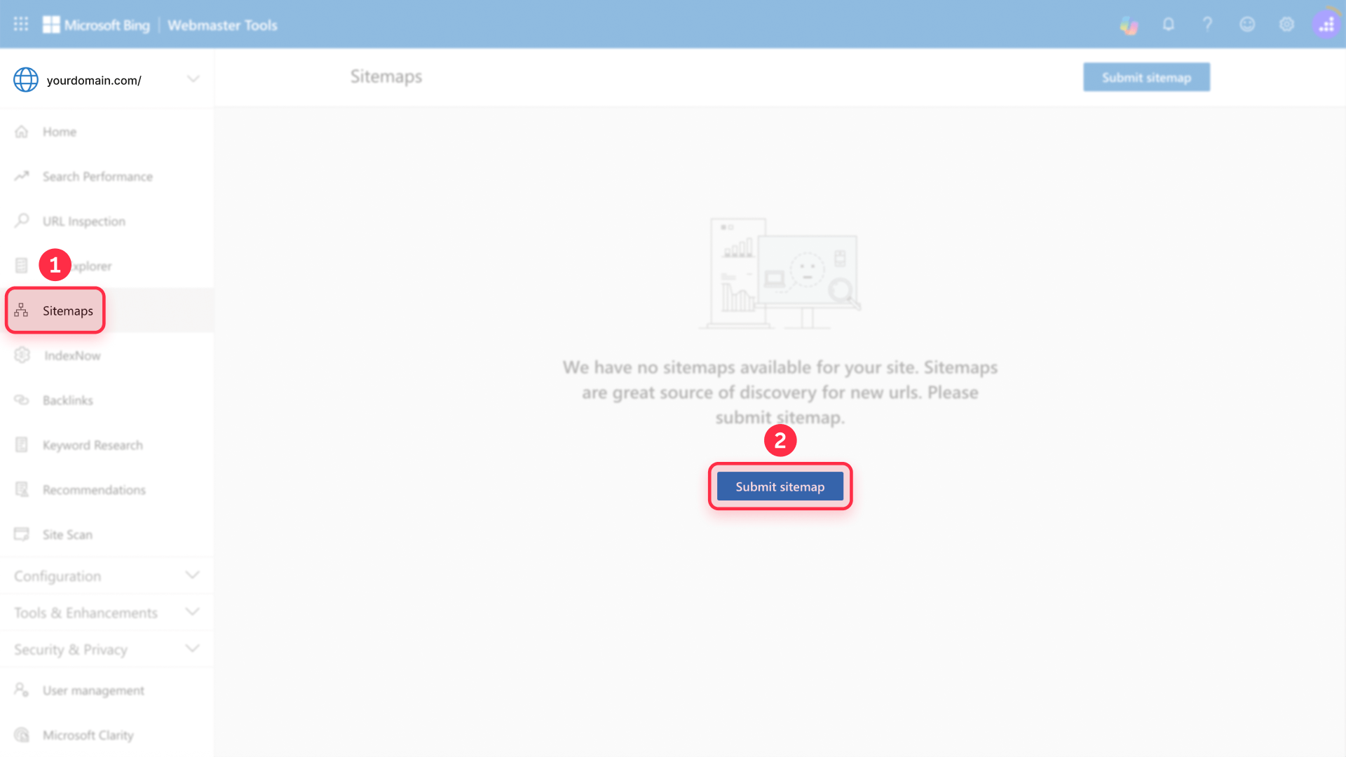 How to locate the sitemaps section in Bing Webmaster for Framer