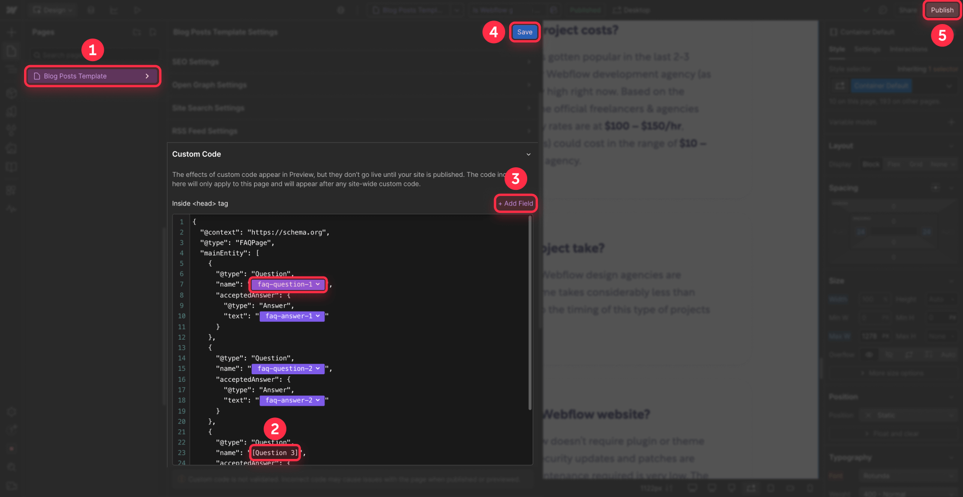 How to create CMS fields in Webflow collection to prepare dynamic FAQ Schema implementation