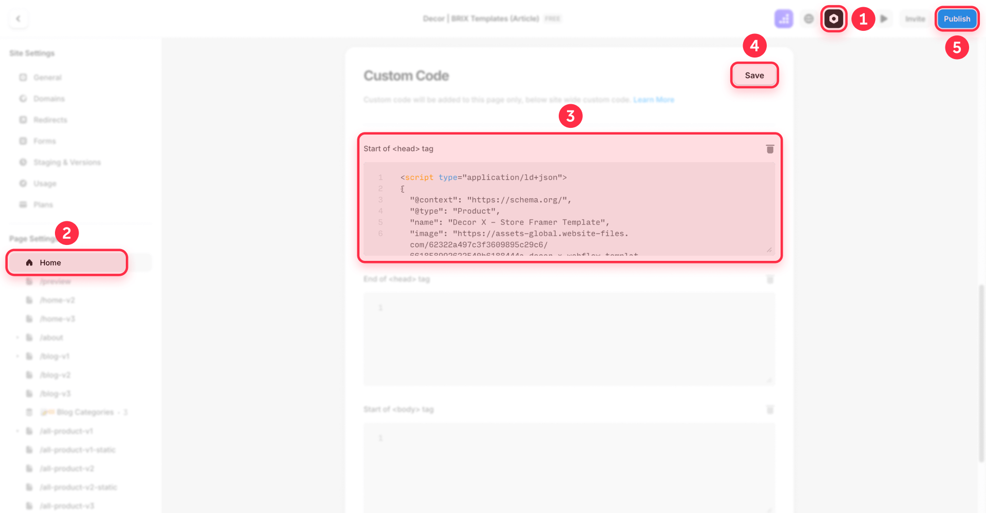 Step To Insert Review And Rating Structured Data In Framer Custom Code Section