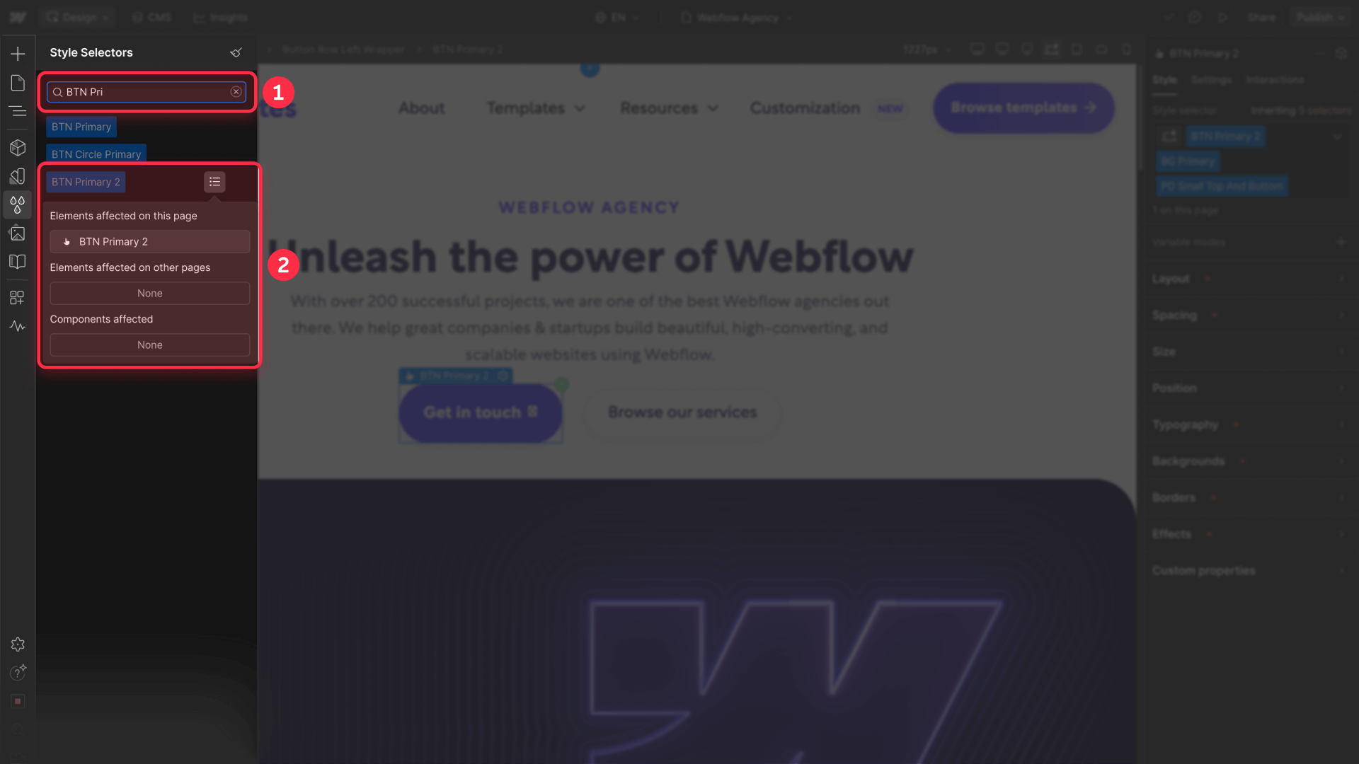 How To Search Duplicate Classes In Style Selectors Panel On Webflow