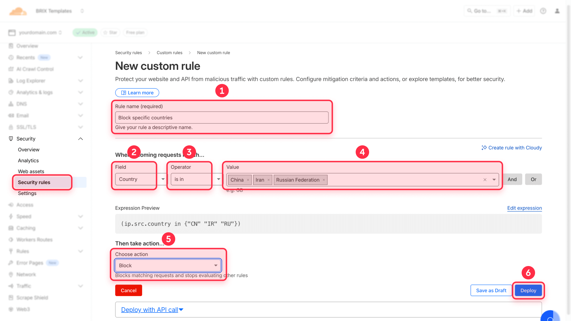 How To Configure Rule Block Specific Countries Cloudflare