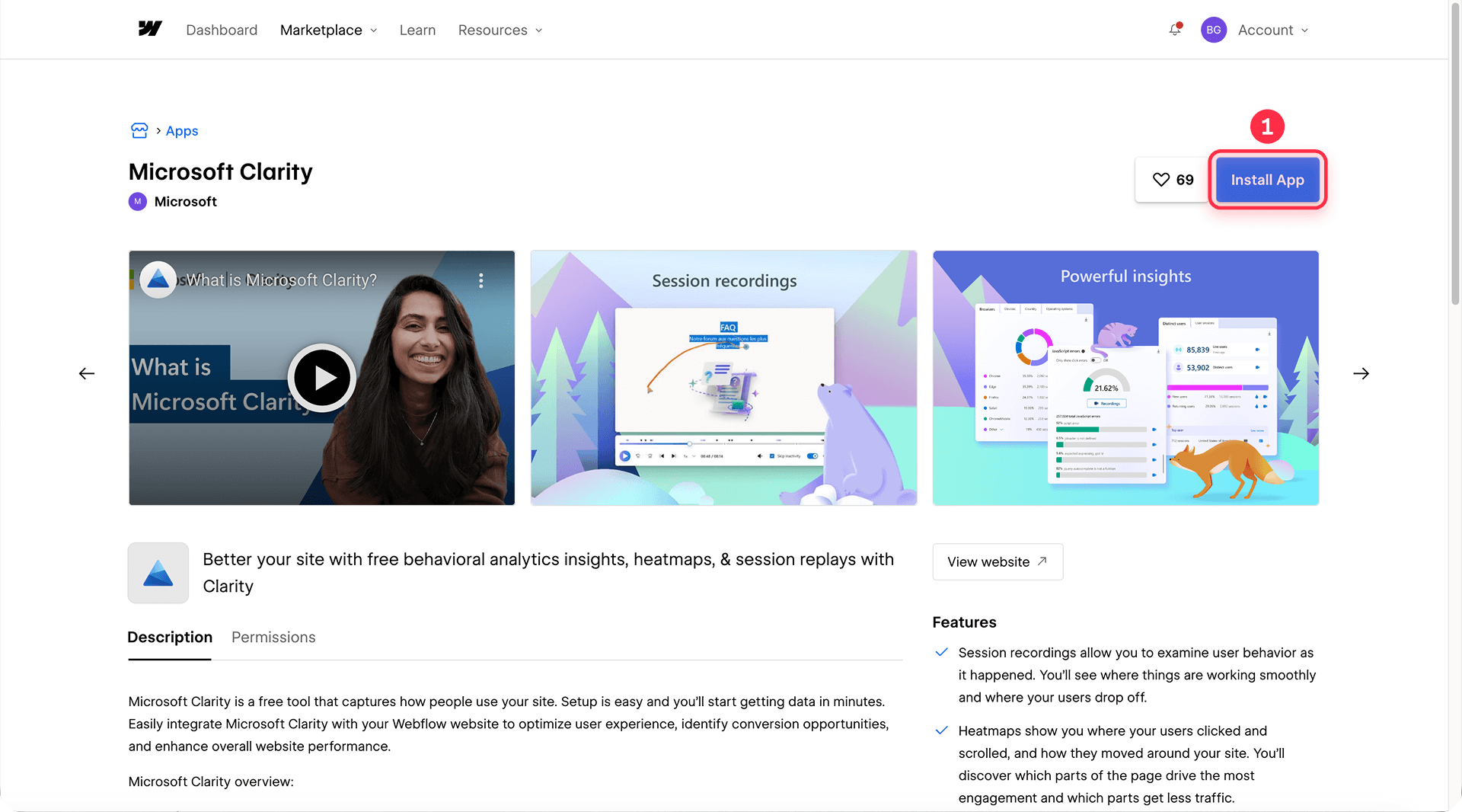 How To Install Microsoft Clarity App Webflow Marketplace