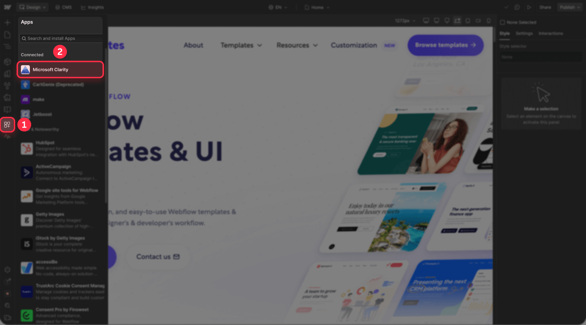 How To Access Microsoft Clarity Apps Panel Webflow