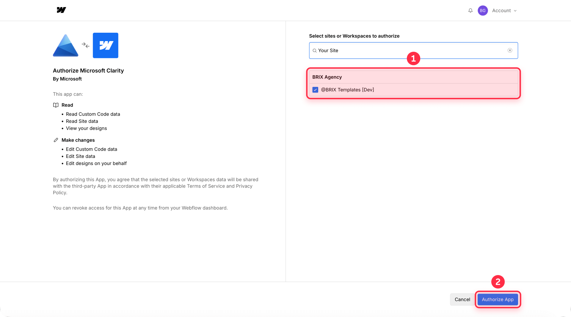 How To Authorize Microsoft Clarity Webflow Site