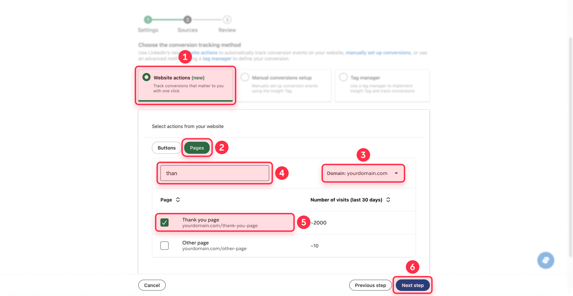 How To Select Thank You Page Website Actions LinkedIn Webflow