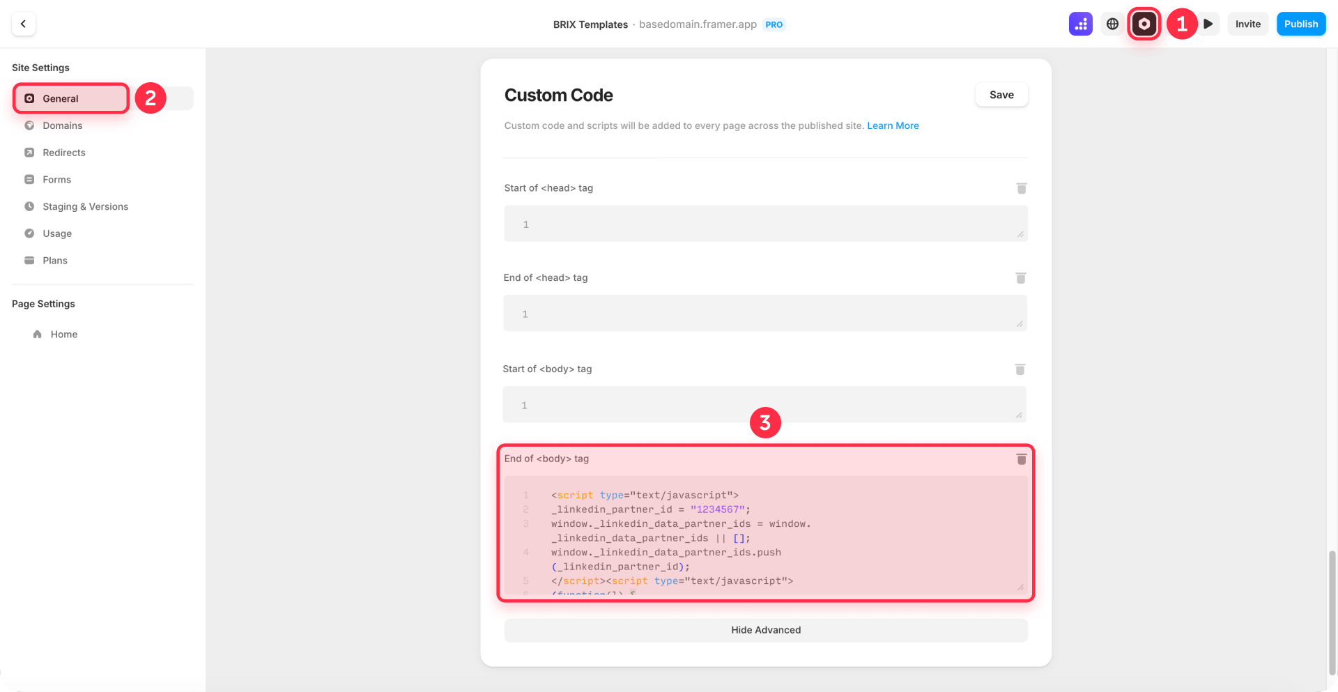 How To Paste Insight Tag End Of Body Site Settings Framer