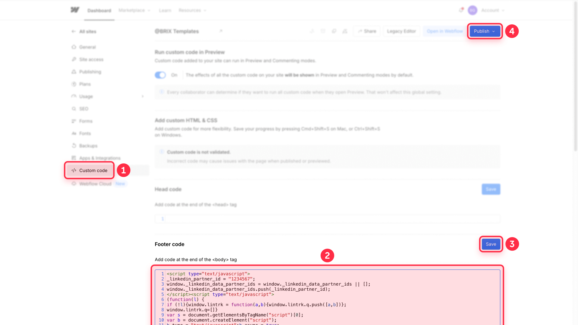 How To Paste Insight Tag Footer Code Webflow Project