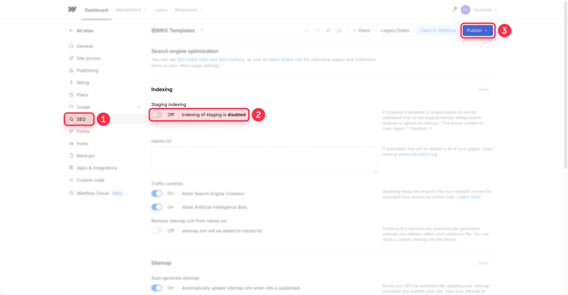 How To Turn Off Staging Indexing SEO Settings Webflow