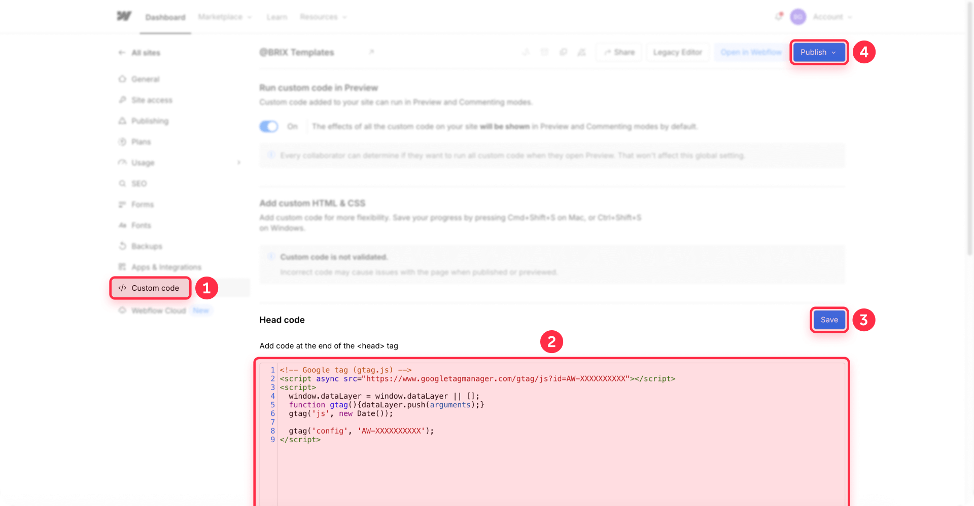 How To Paste Google Ads Code In Webflow