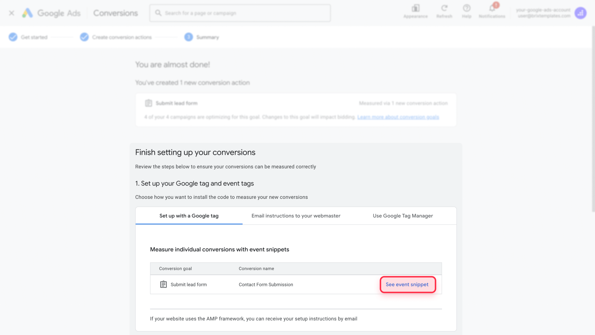 How To Access Your Conversion Snippet In Google Ads