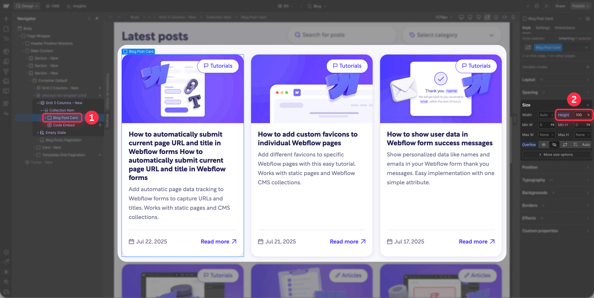 How To Set The Collection Item Height To 100 In Webflow