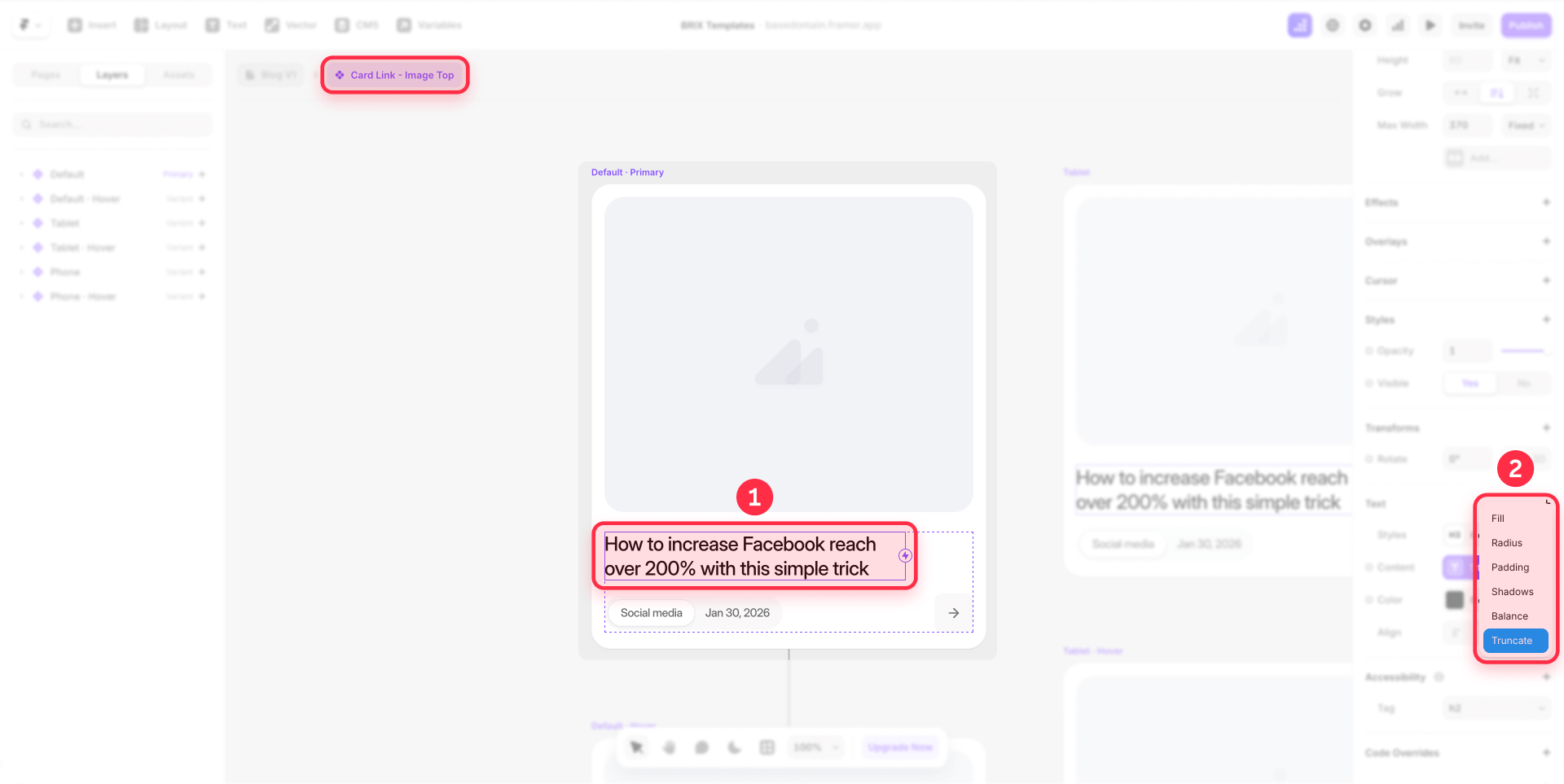 How To Open The Text Truncate Settings In Framer