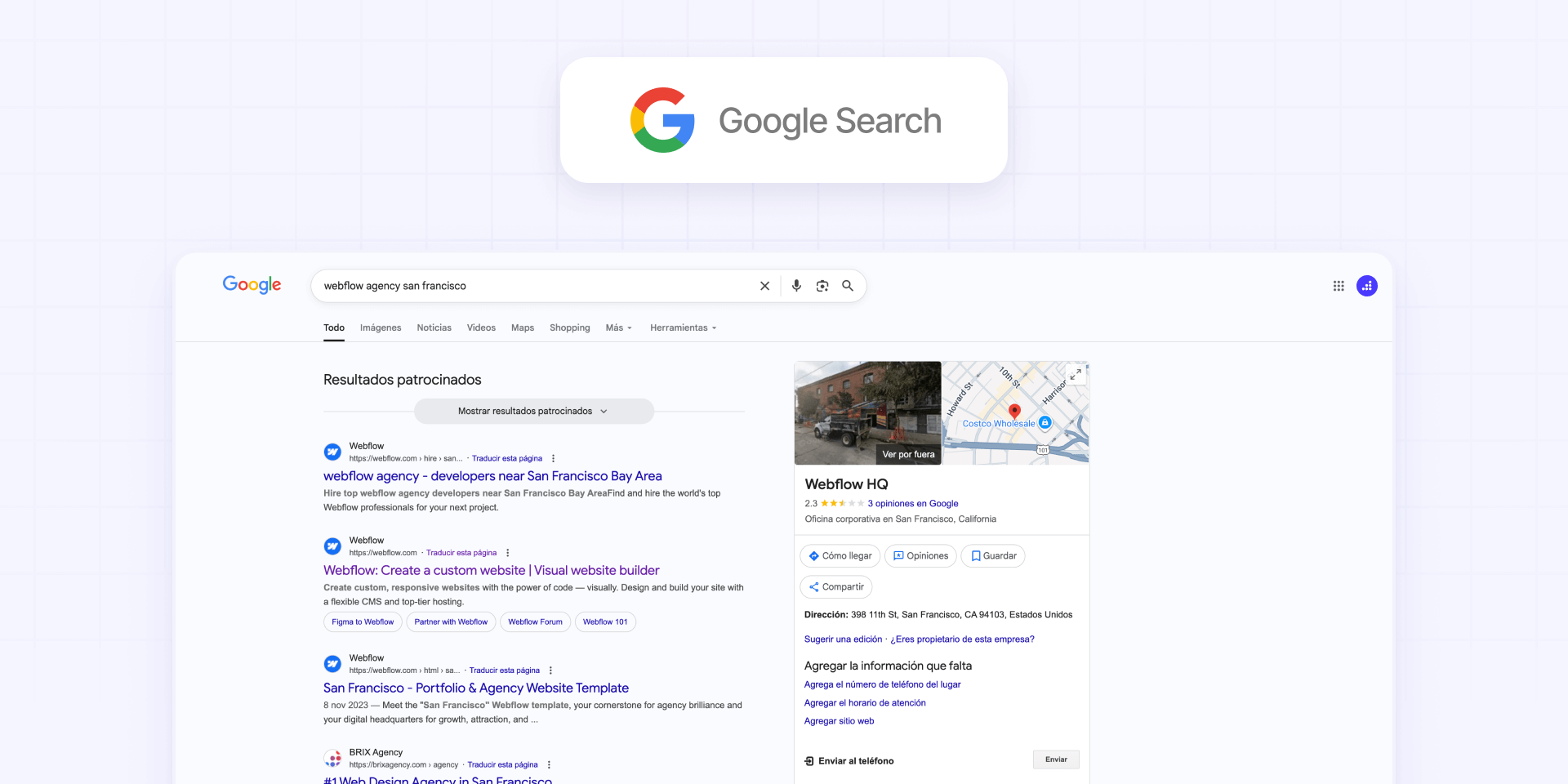6 - Google Search for finding local Webflow agencies