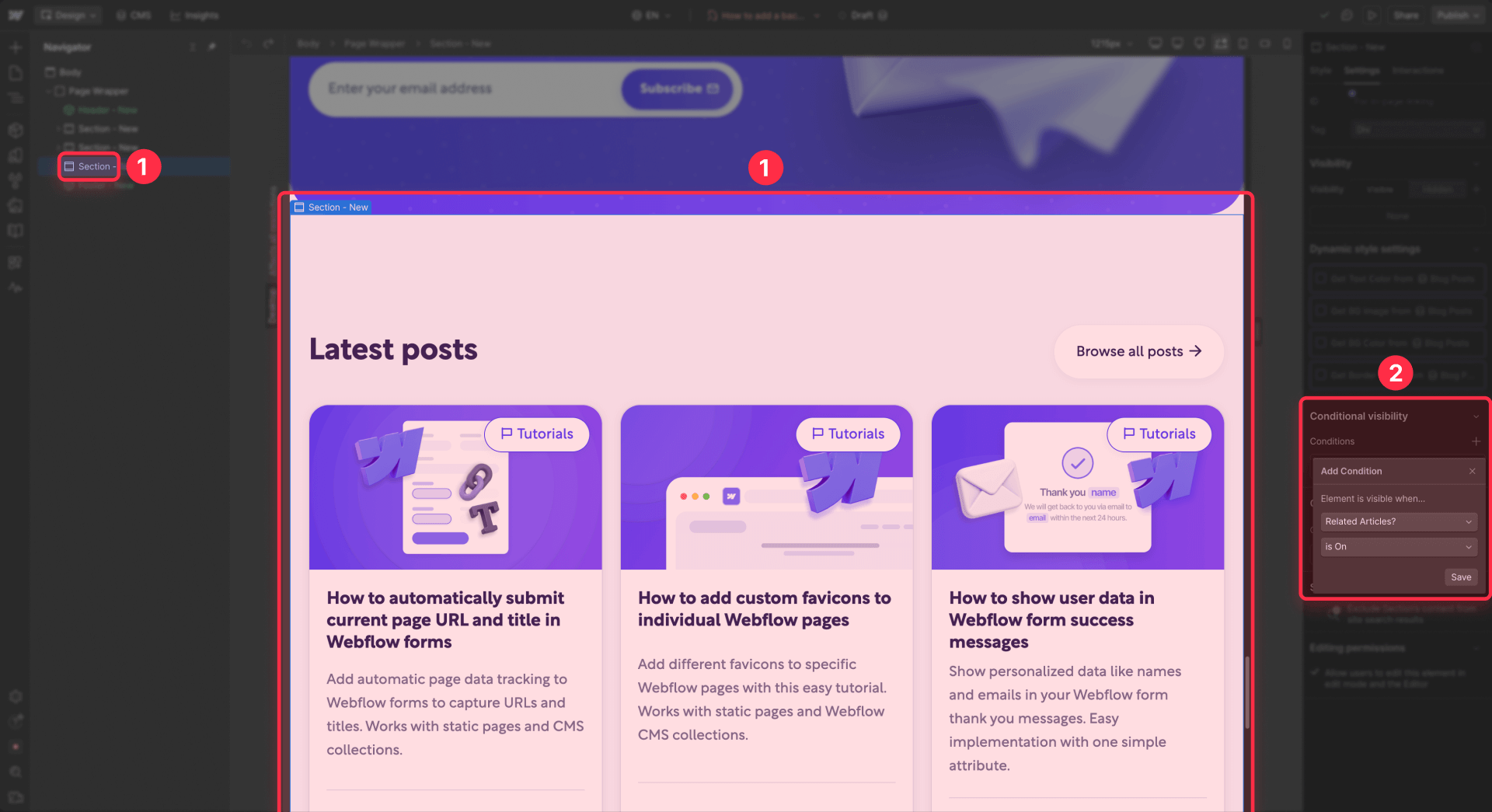 How To Hide An Entire Section With Visibility In Webflow