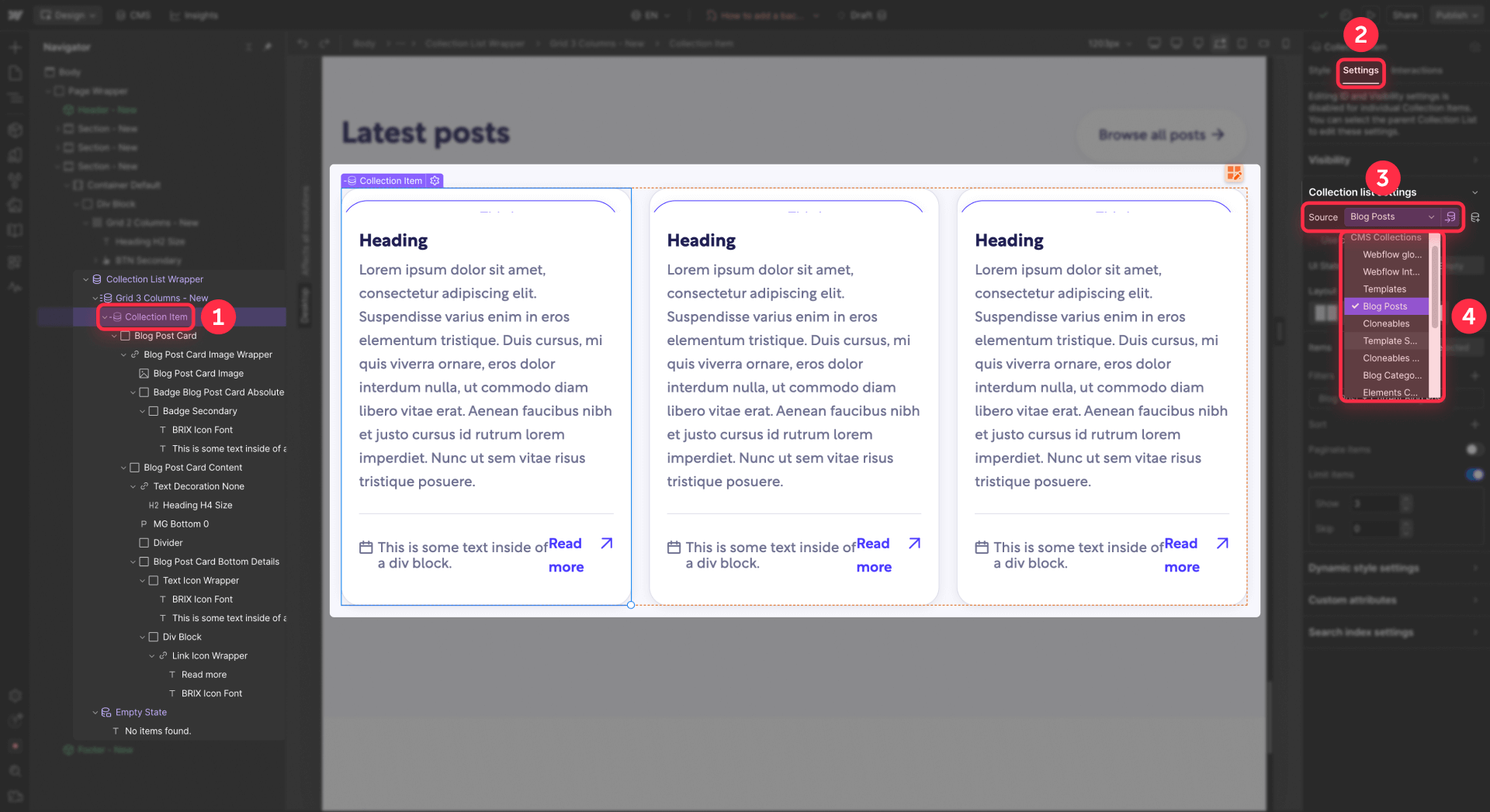 How To Select A New Collection In The Source In Webflow