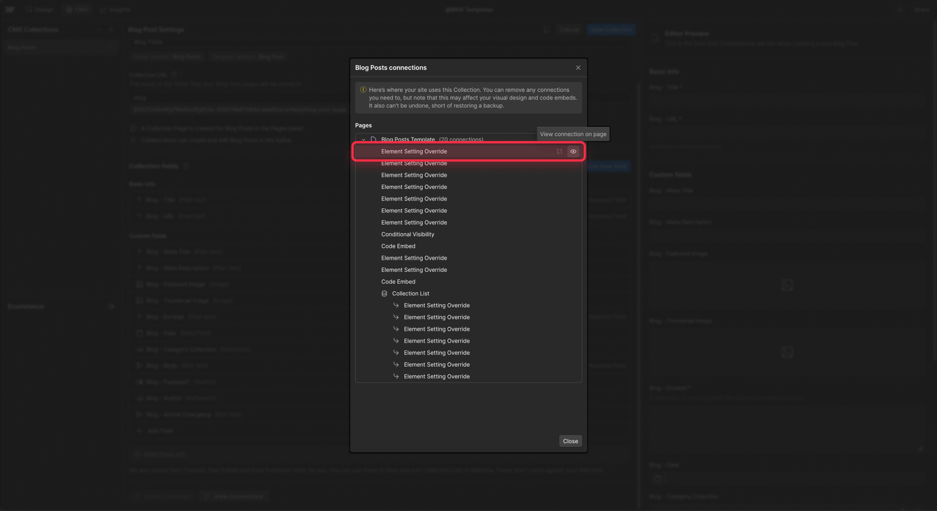 How To See All The Pages Using A Collection In Webflow