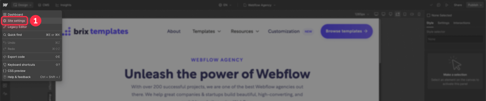 How To Access The Site Settings Panel In Webflow