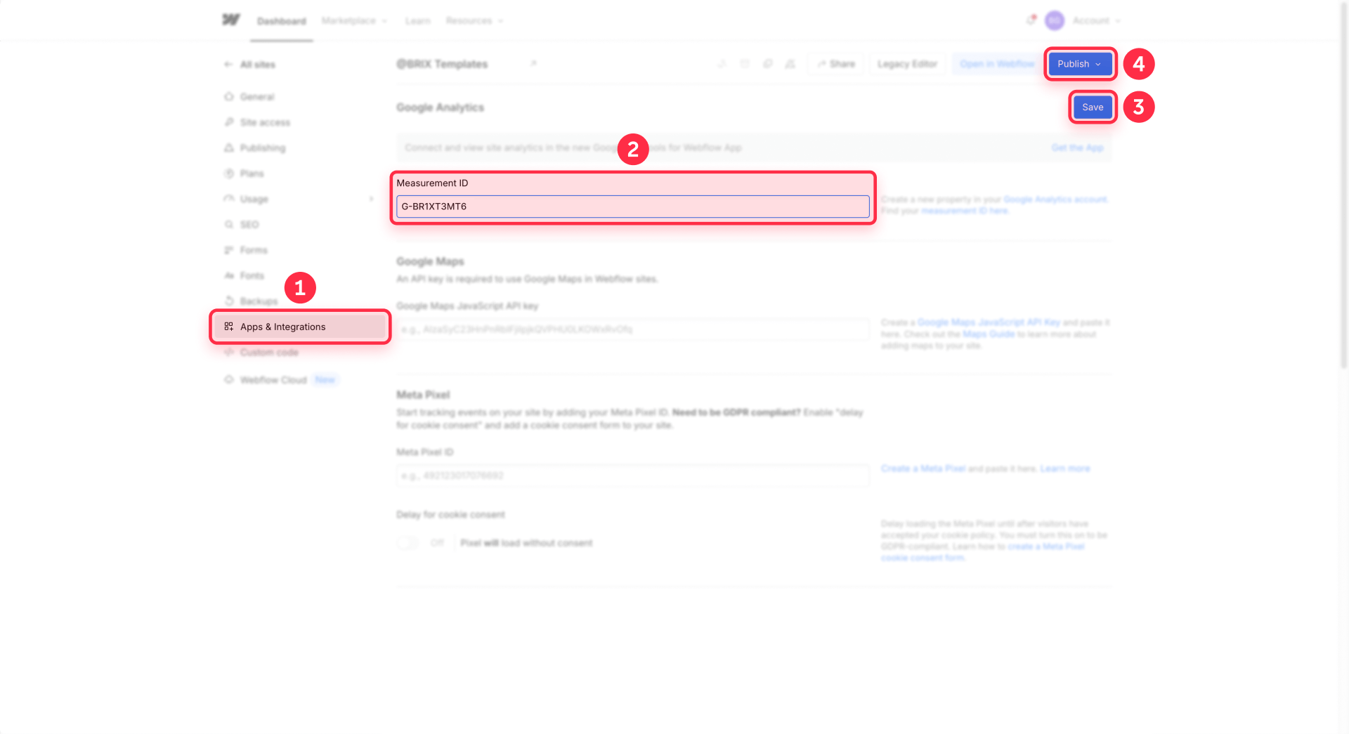 How To Paste The Measurement ID In Webflow Site Settings