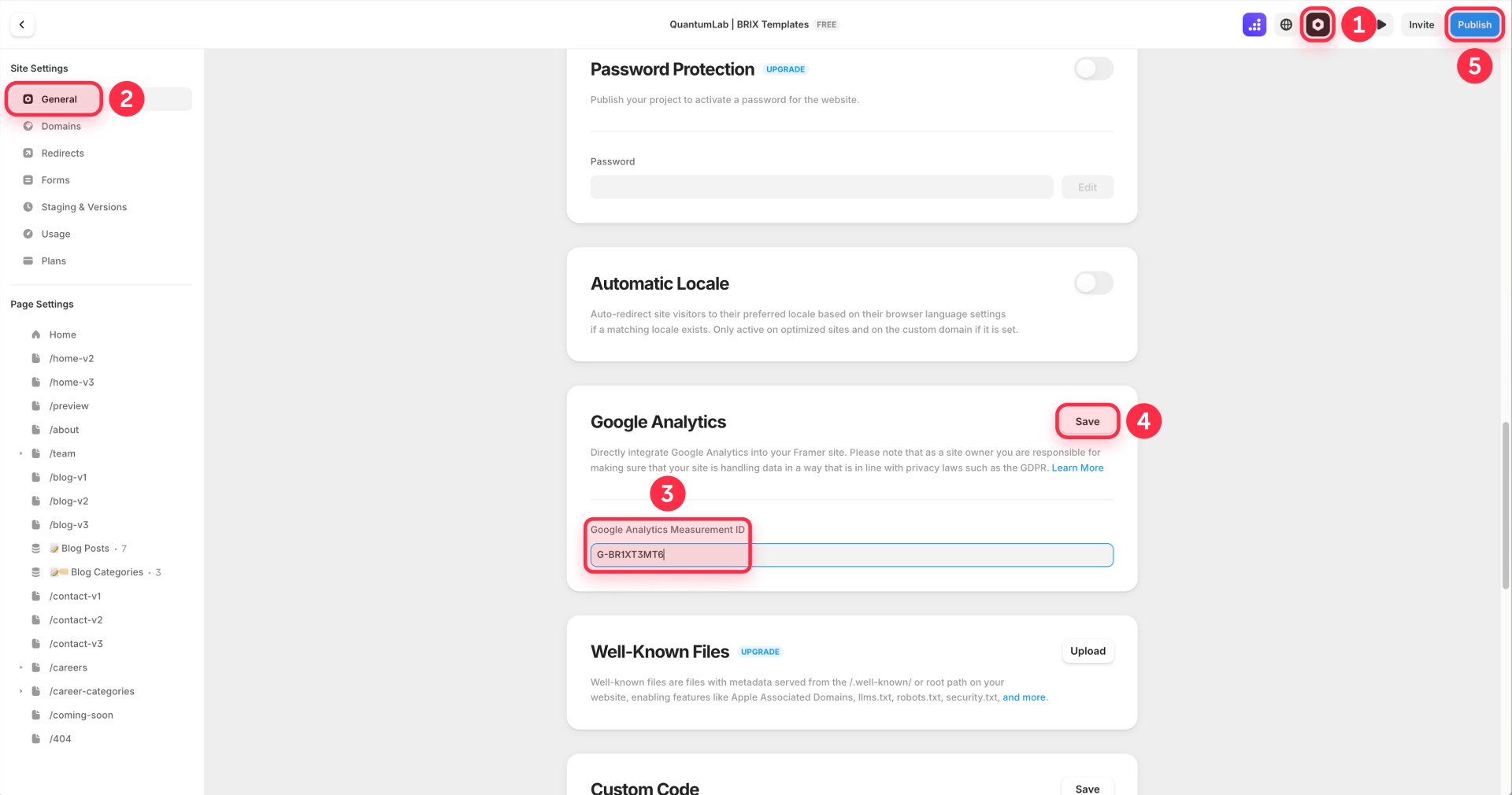 How To Paste The Measurement ID In The Framer Settings