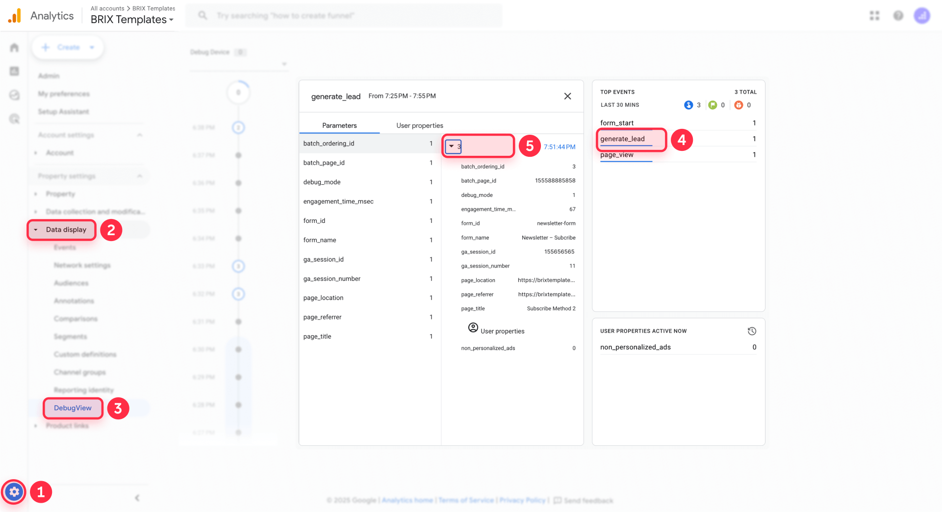 How to verify generate lead with form ID and form name in GA4 DebugView for Webflow