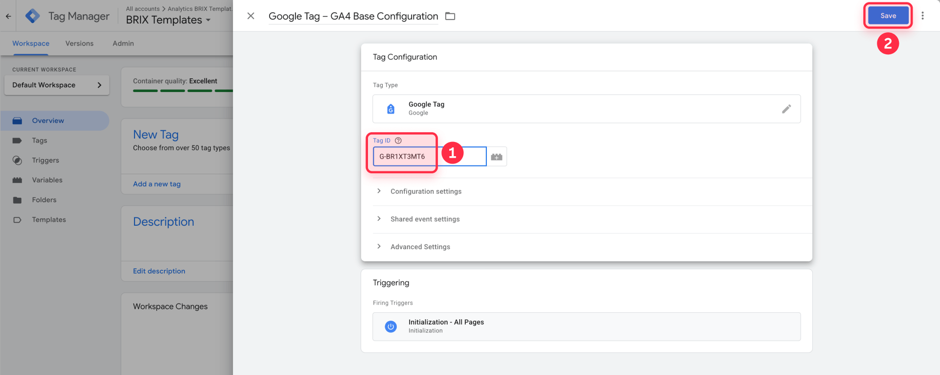 Configure Google Tag with Measurement ID in GTM for Webflow