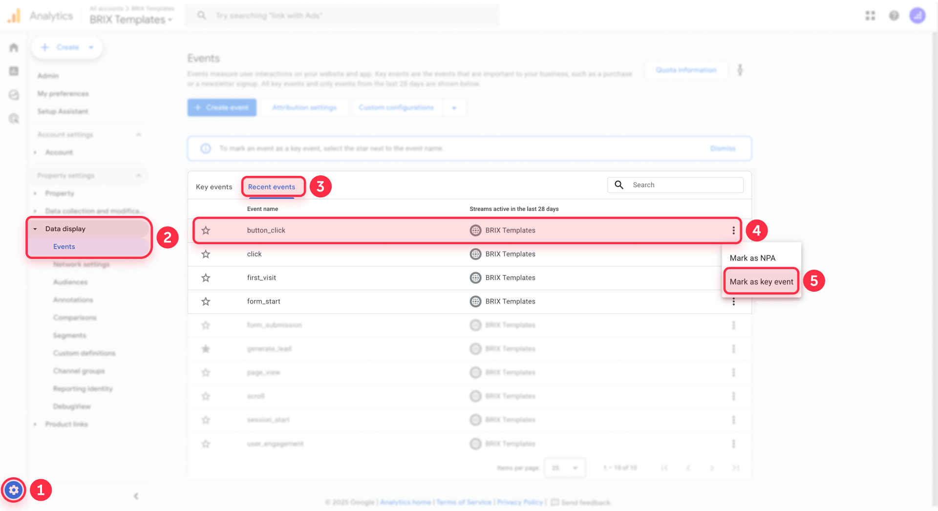 How to mark button click as key event in GA4 Events for Webflow conversions