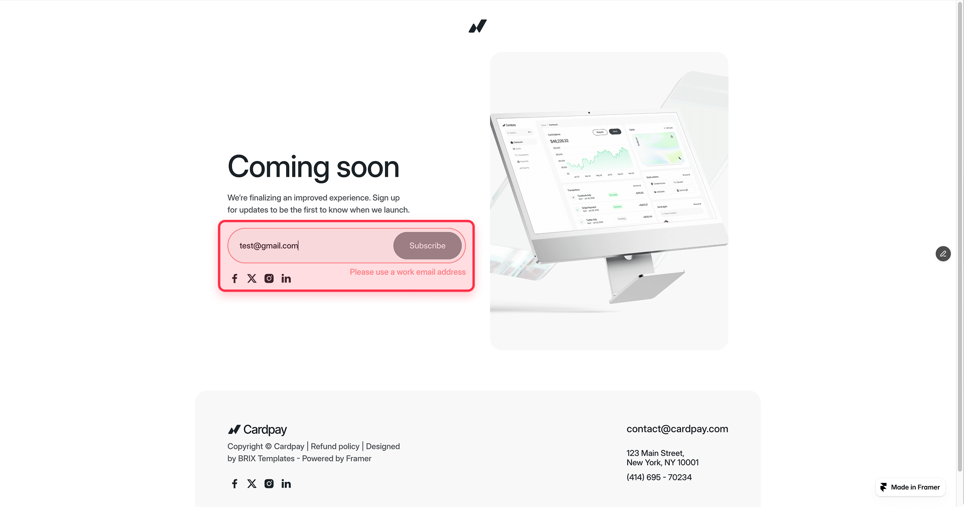How The Error Message Looks In The Framer Form