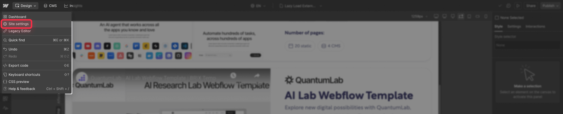 How To Access The Site Settings In Webflow