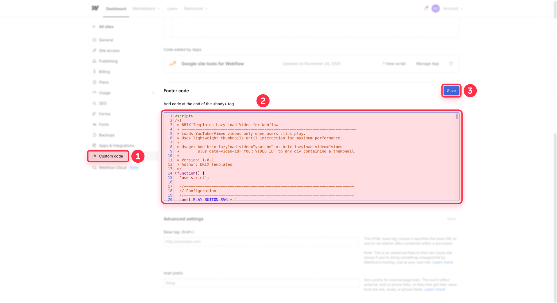 How To Paste The Lazy Load Script In The Webflow Footer