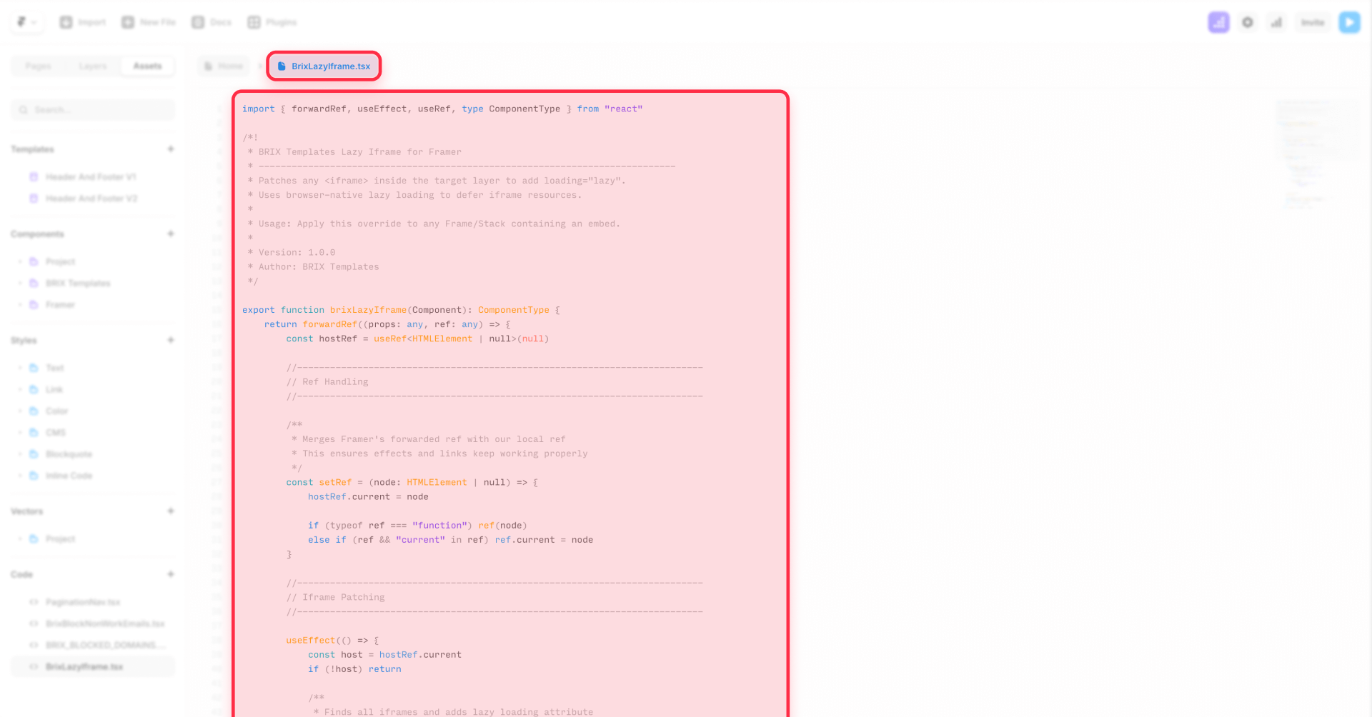 Where To Place The Lazy Loading Script In The Framer Tsx File