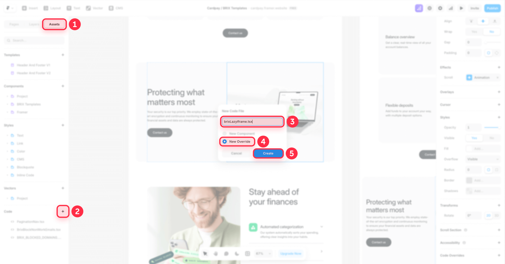 How To Create A New Code Override In The Framer Assets Panel