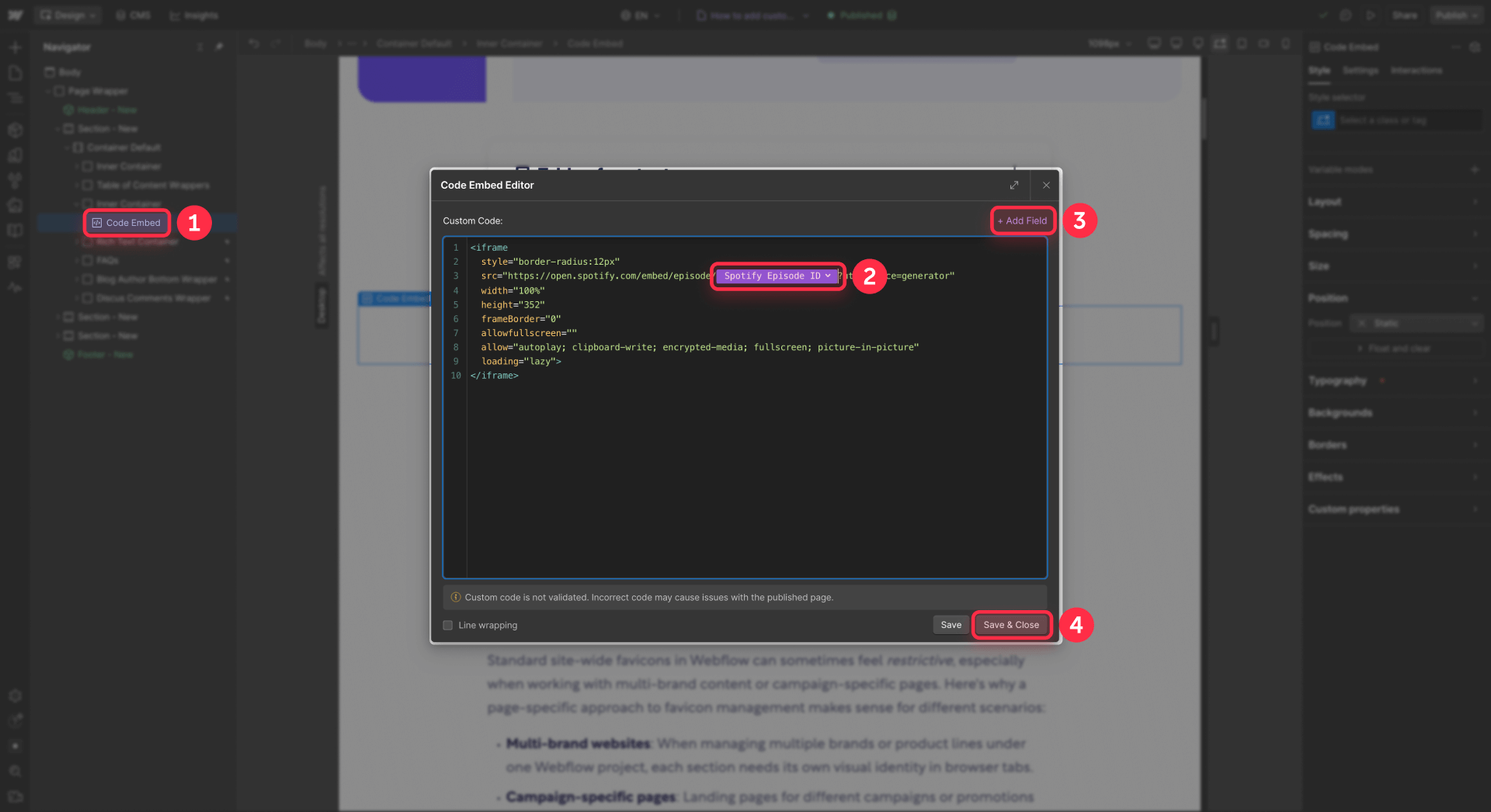 How To Insert CMS Fields In The Webflow Embed Code
