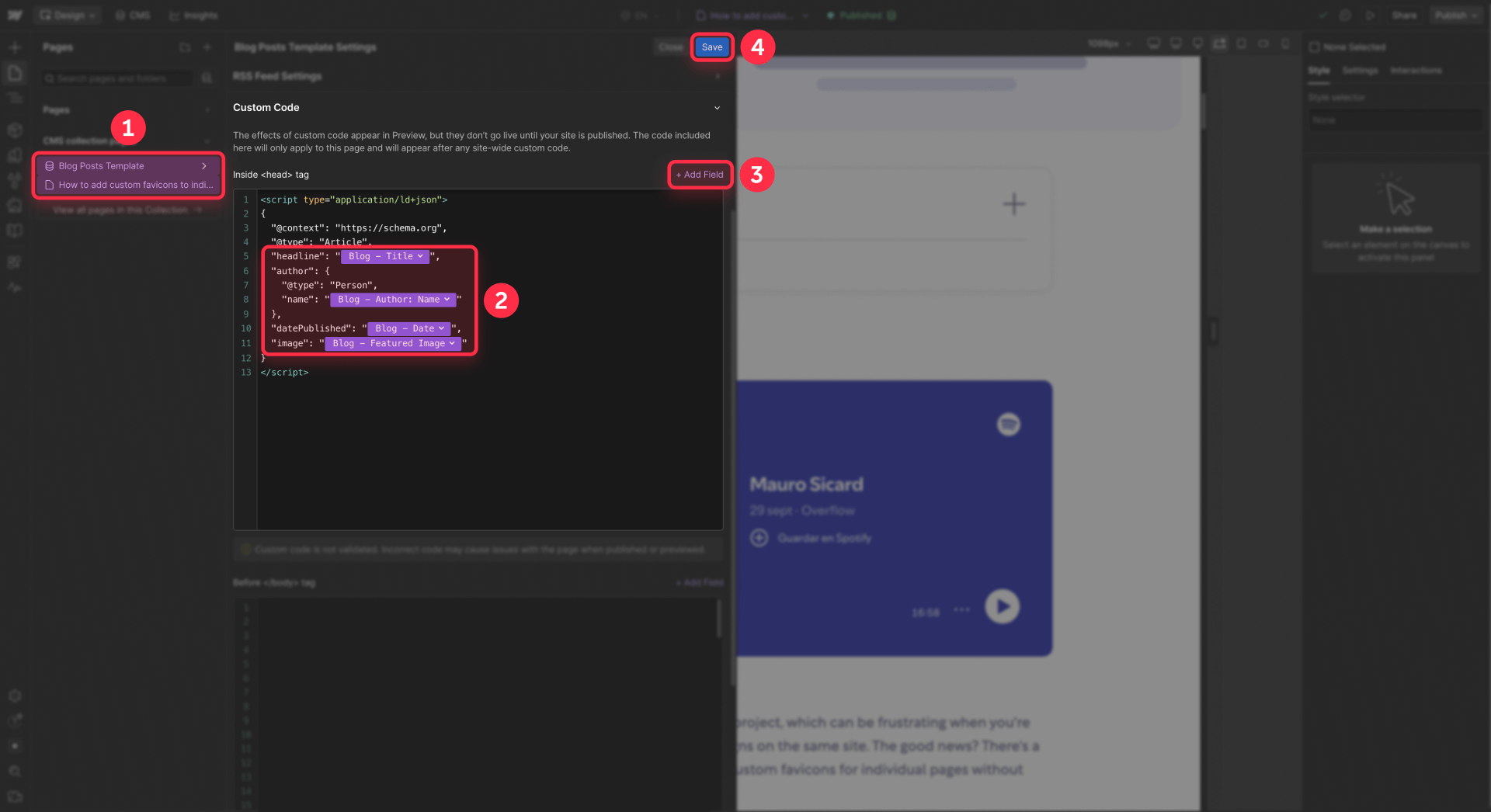 Where To Insert Custom Code In The Webflow Page Settings
