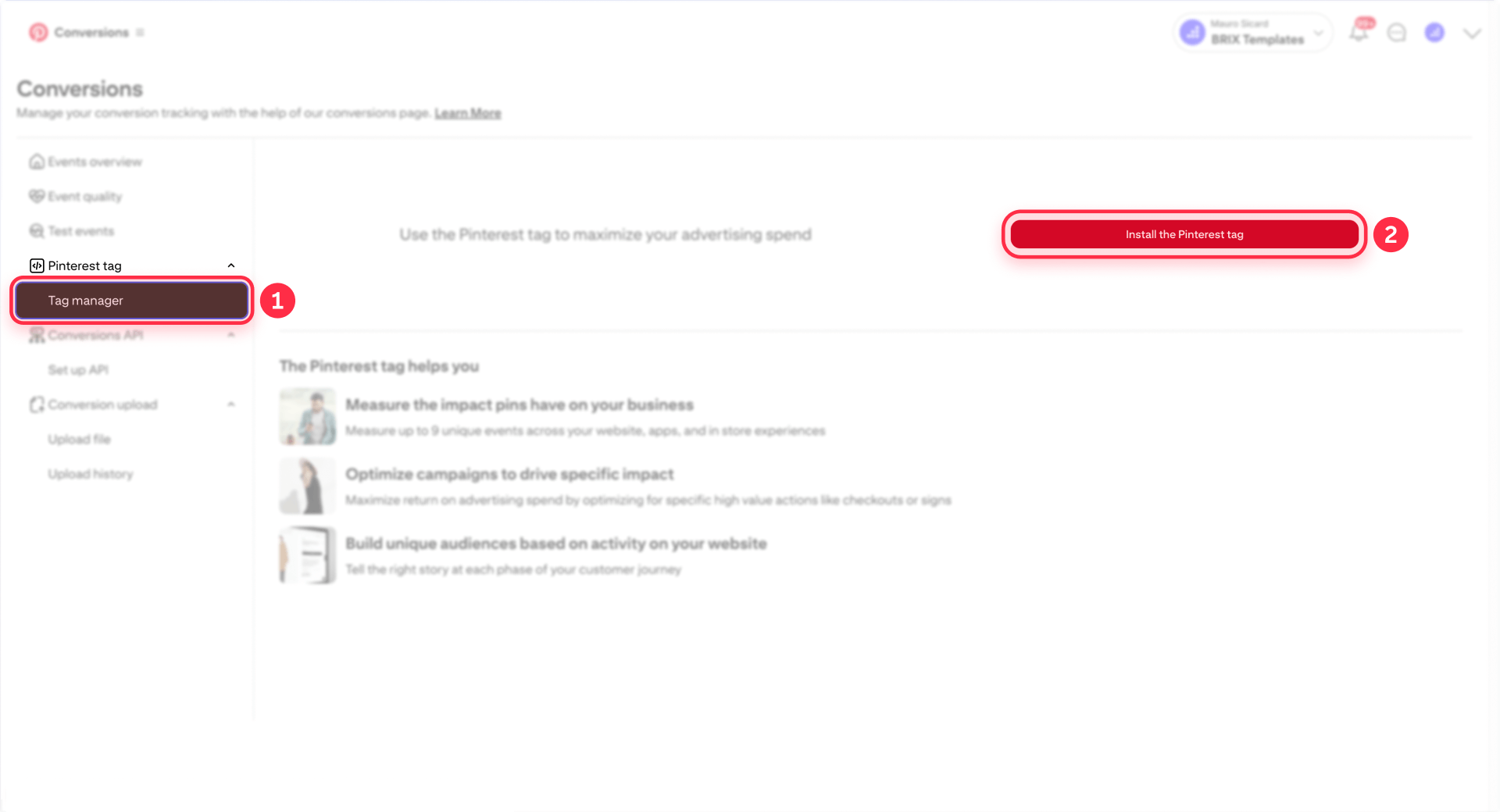 How To Select Tag Manager In Pinterest Conversions For Webflow