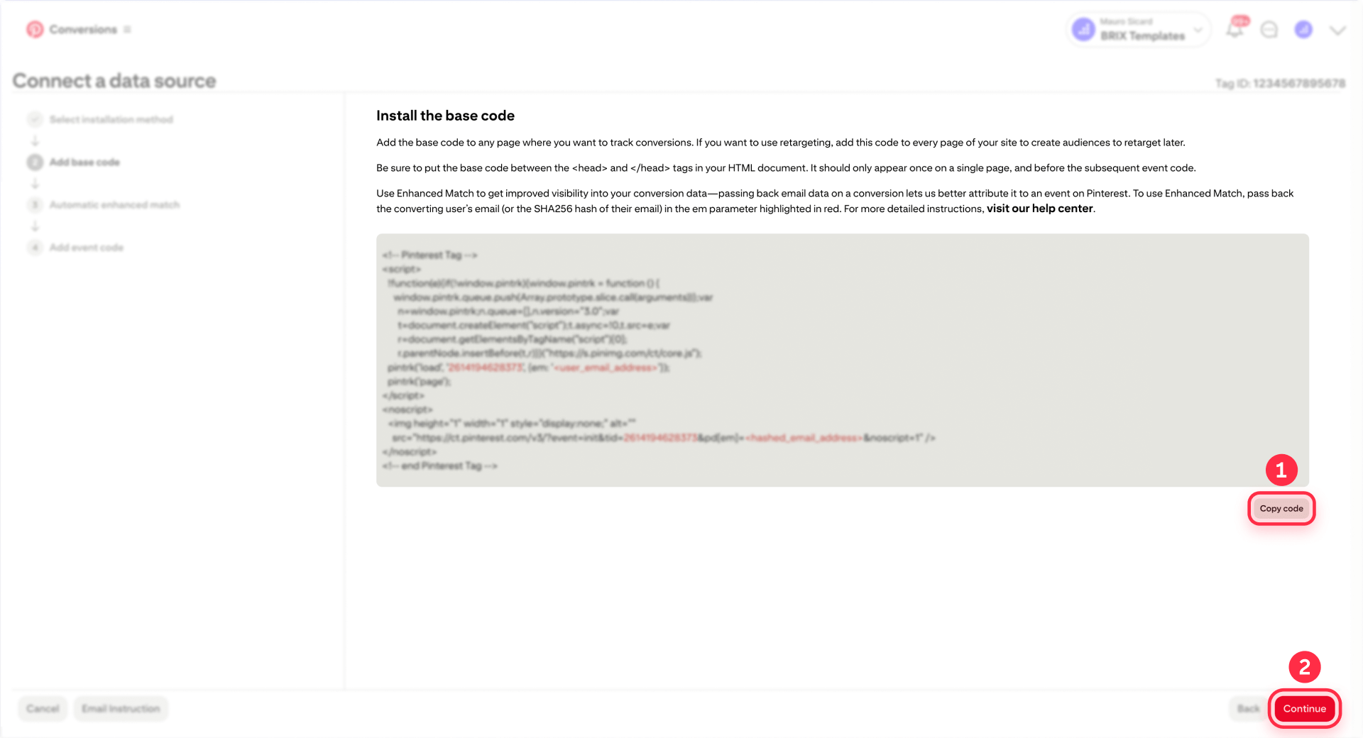 How To Copy The Pinterest Tag Base Code From Pinterest For Webflow
